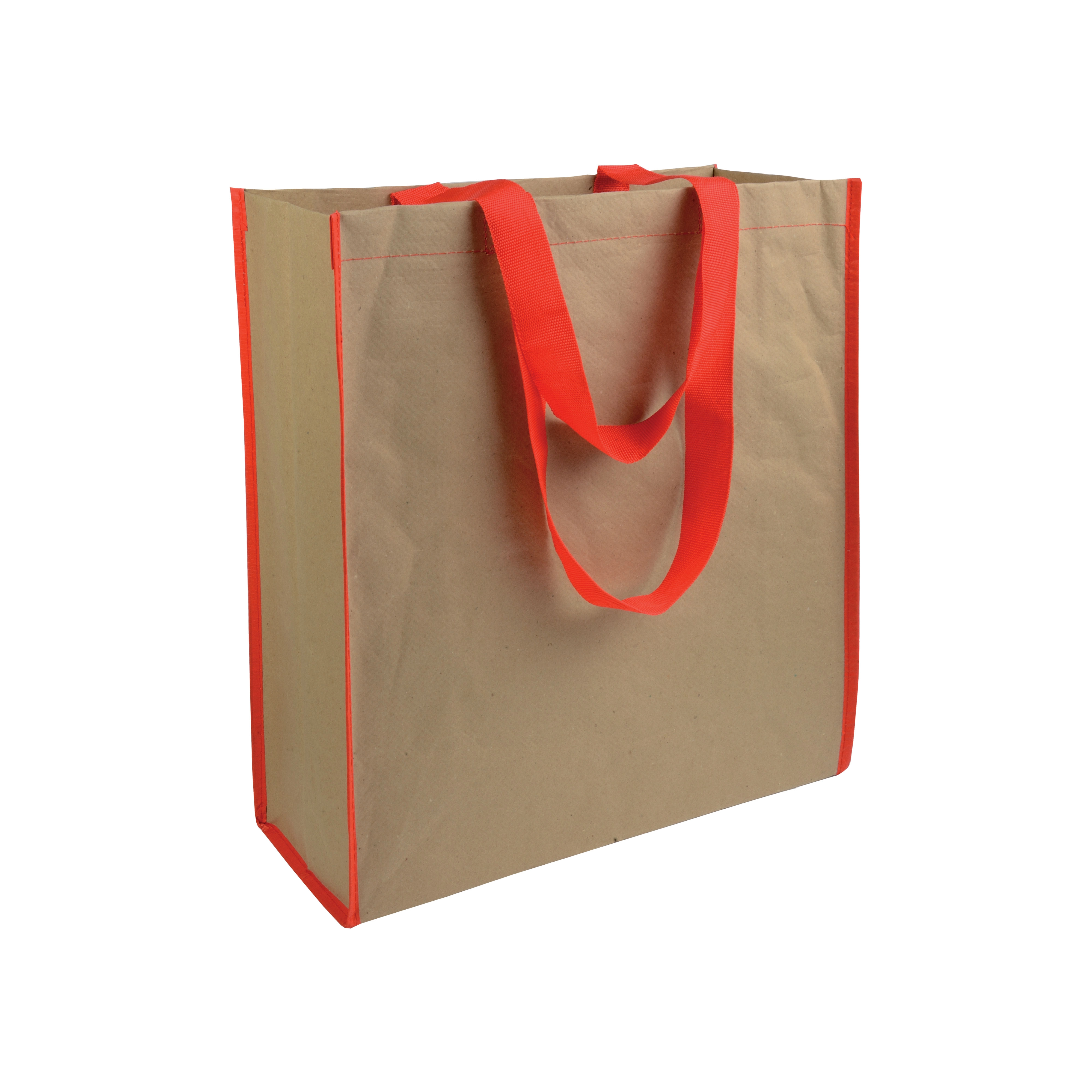 Immagine Shopper con soffietto in carta con interno in PP 140 g/m2, manici lunghi a nastro colorati