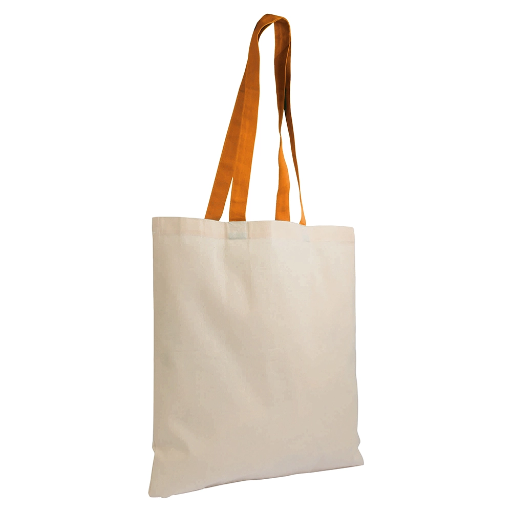 Immagine Shopper in cotone naturale 135 g/m2, manici lunghi colorati