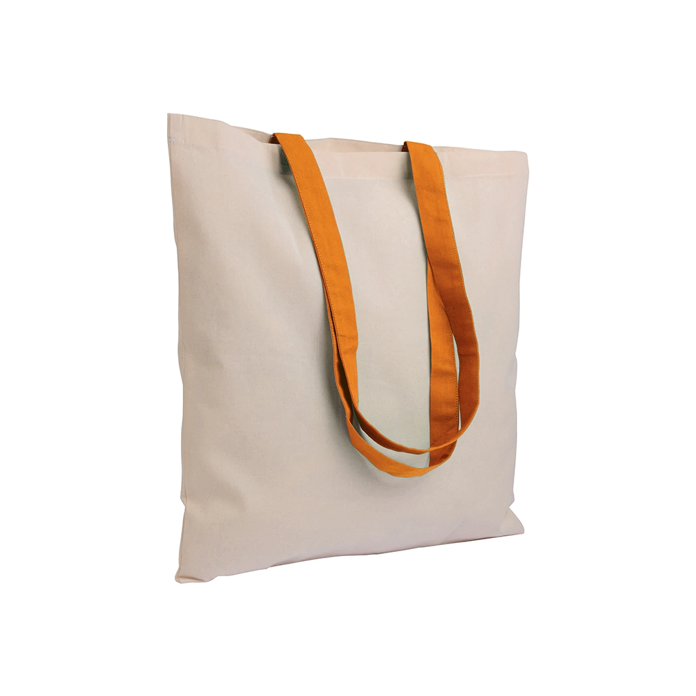 Immagine Shopper in cotone naturale 135 g/m2, manici lunghi colorati