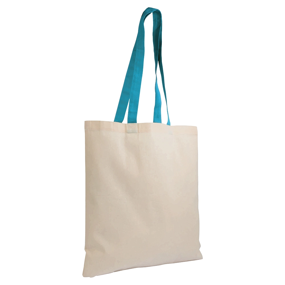 Immagine Shopper in cotone naturale 135 g/m2, manici lunghi colorati