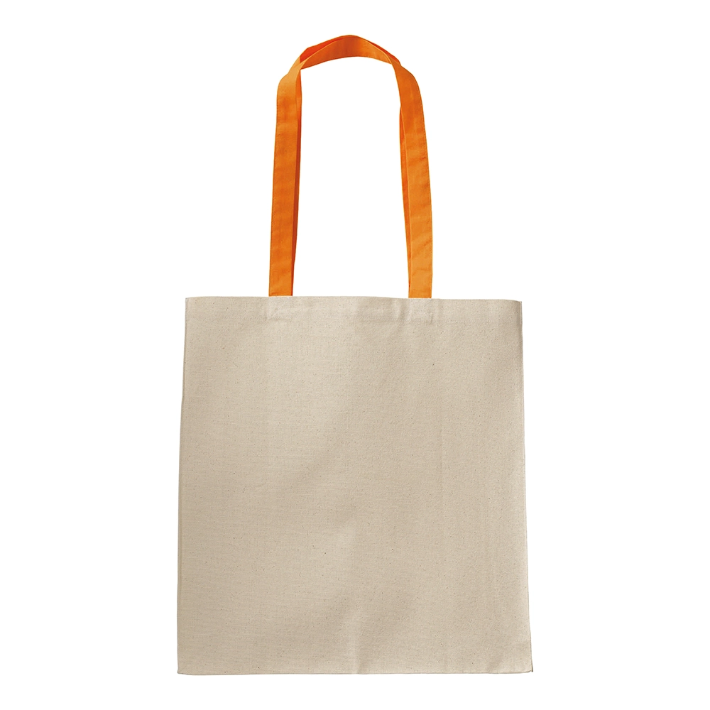 Immagine Shopper con soffietto in cotone naturale 220 g/m2, manici lunghi colorati