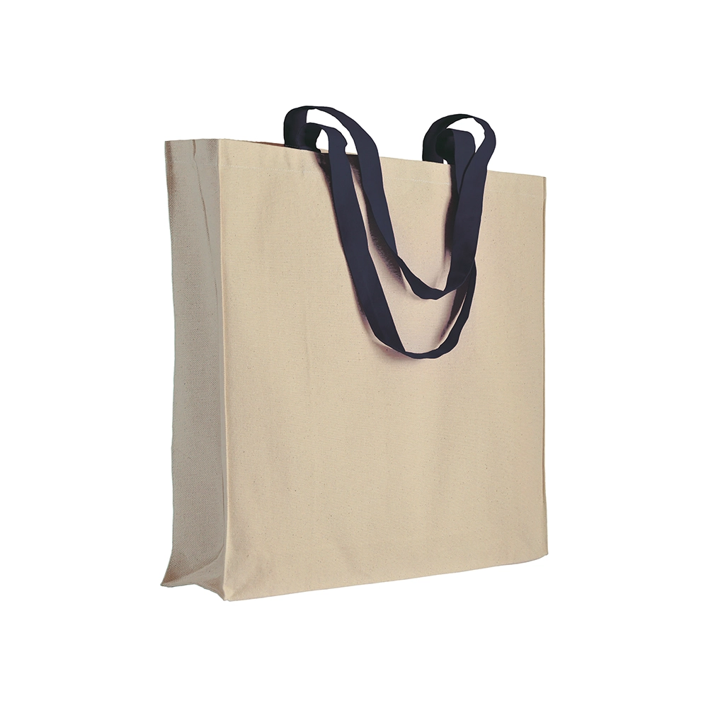 Immagine Shopper con soffietto in cotone naturale 220 g/m2, manici lunghi colorati
