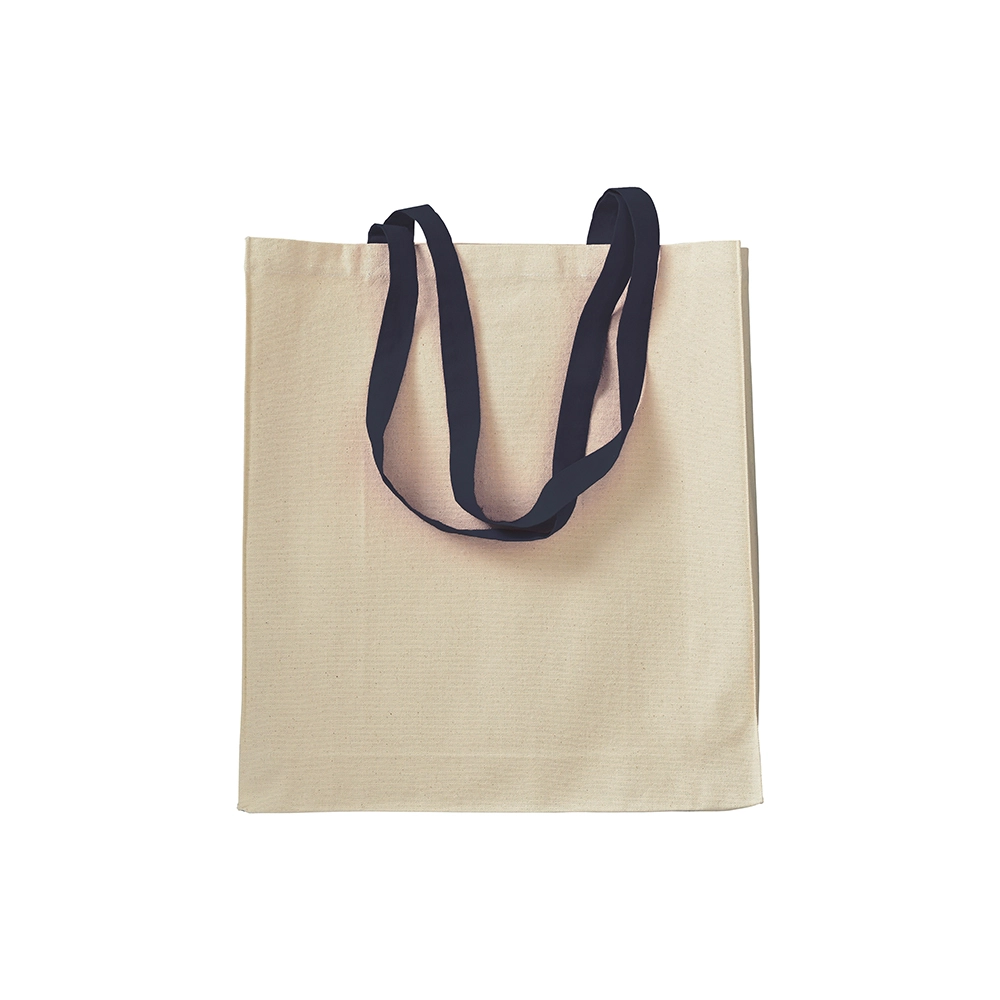 Immagine Shopper con soffietto in cotone naturale 220 g/m2, manici lunghi colorati
