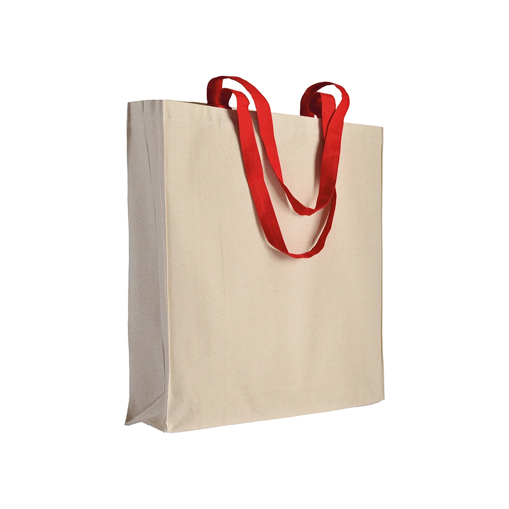 Immagine Shopper con soffietto in cotone naturale 220 g/m2, manici lunghi colorati