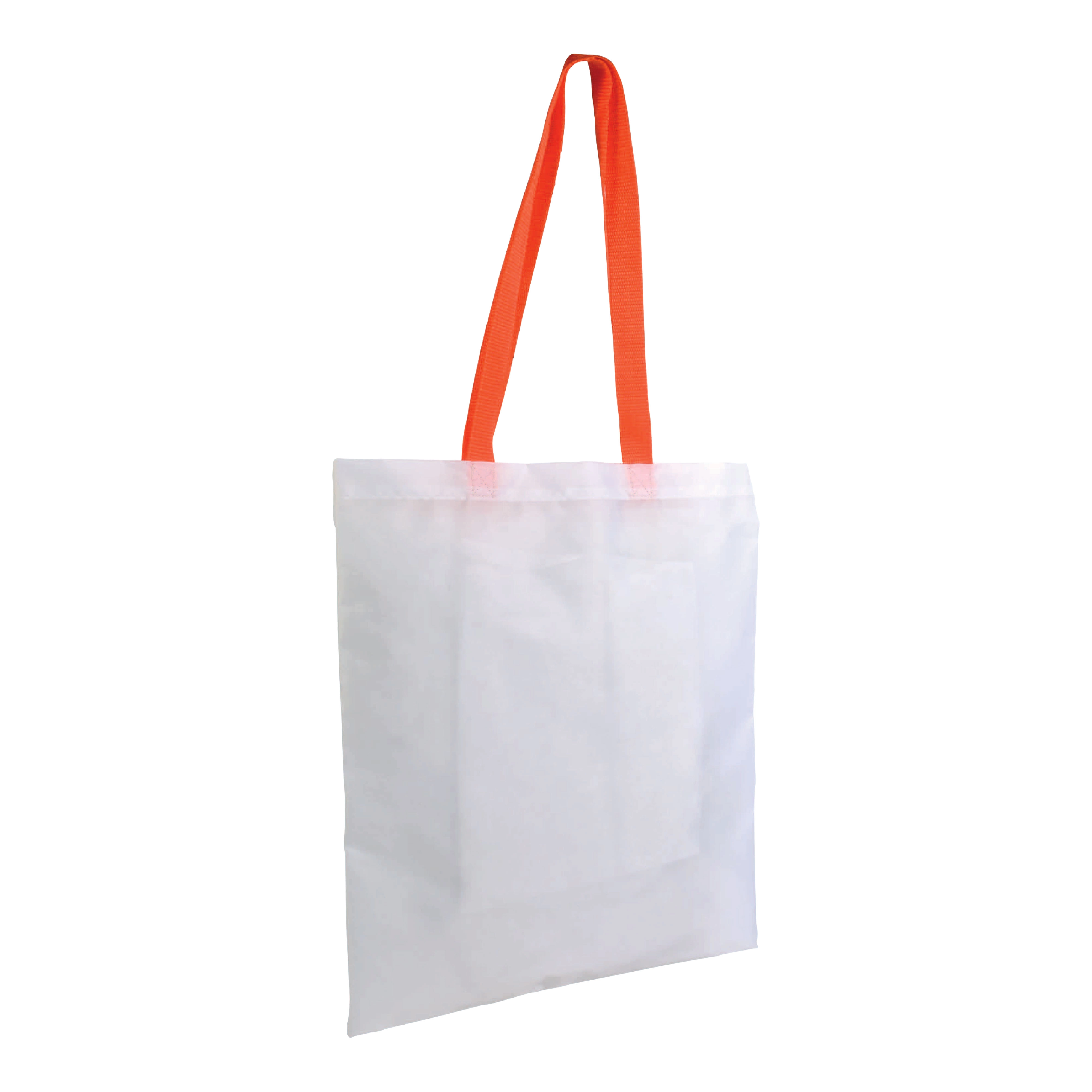 Immagine Shopper bianca in poliestere, manici lunghi colorati