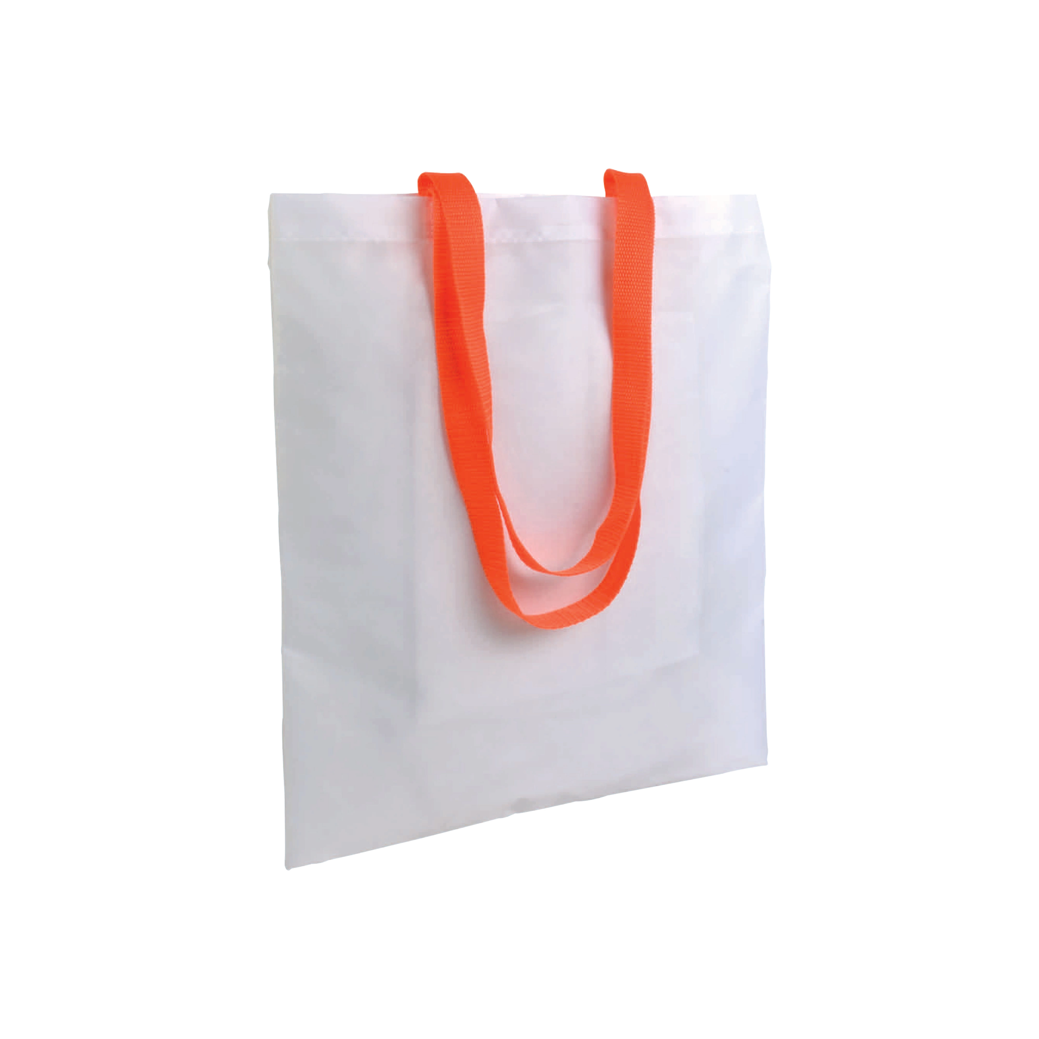 Immagine Shopper bianca in poliestere, manici lunghi colorati