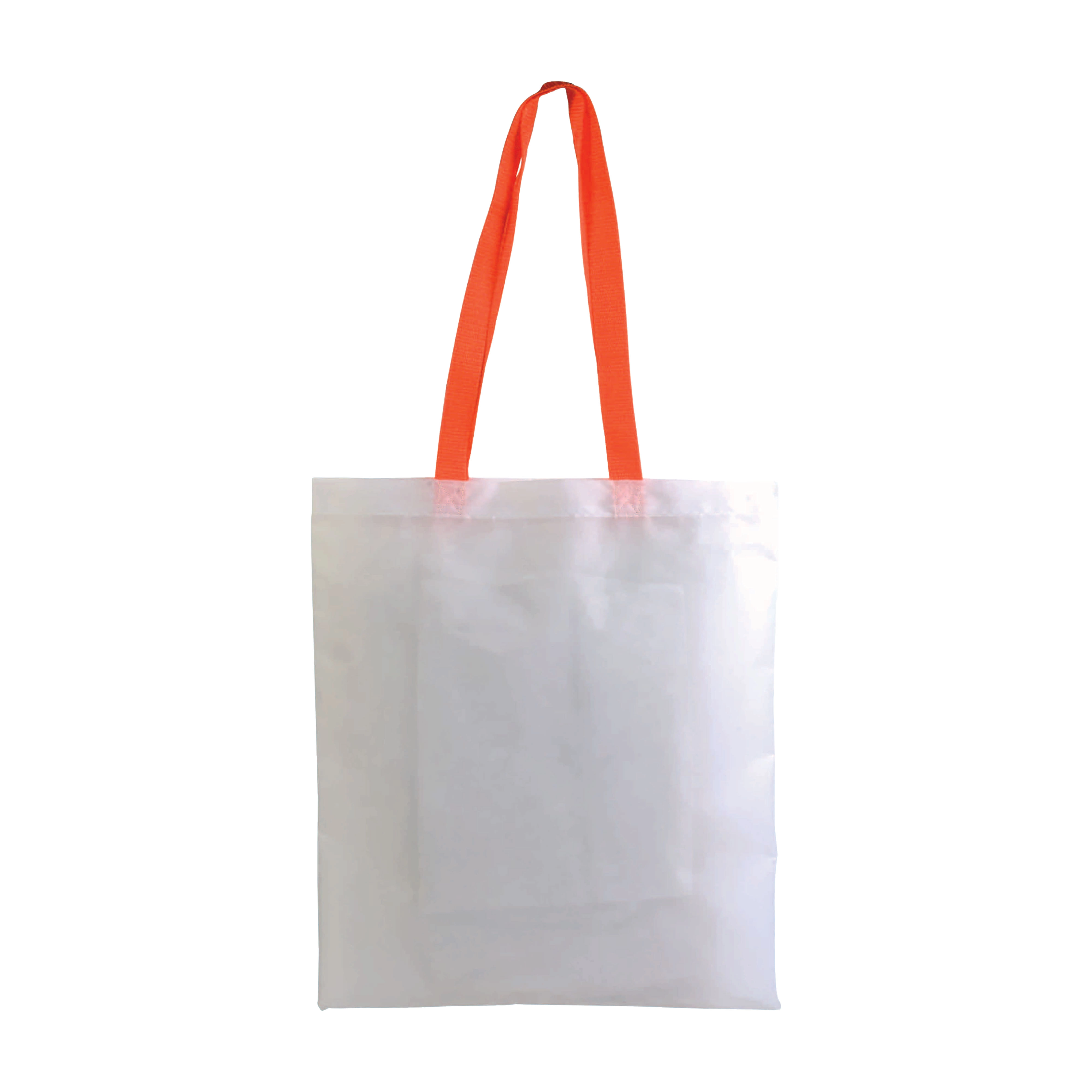 Immagine Shopper bianca in poliestere, manici lunghi colorati