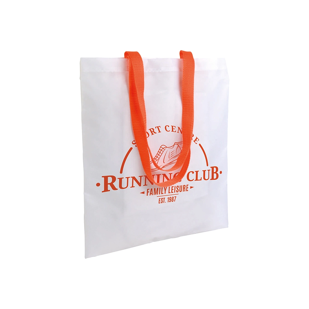 Immagine Shopper bianca in poliestere, manici lunghi colorati