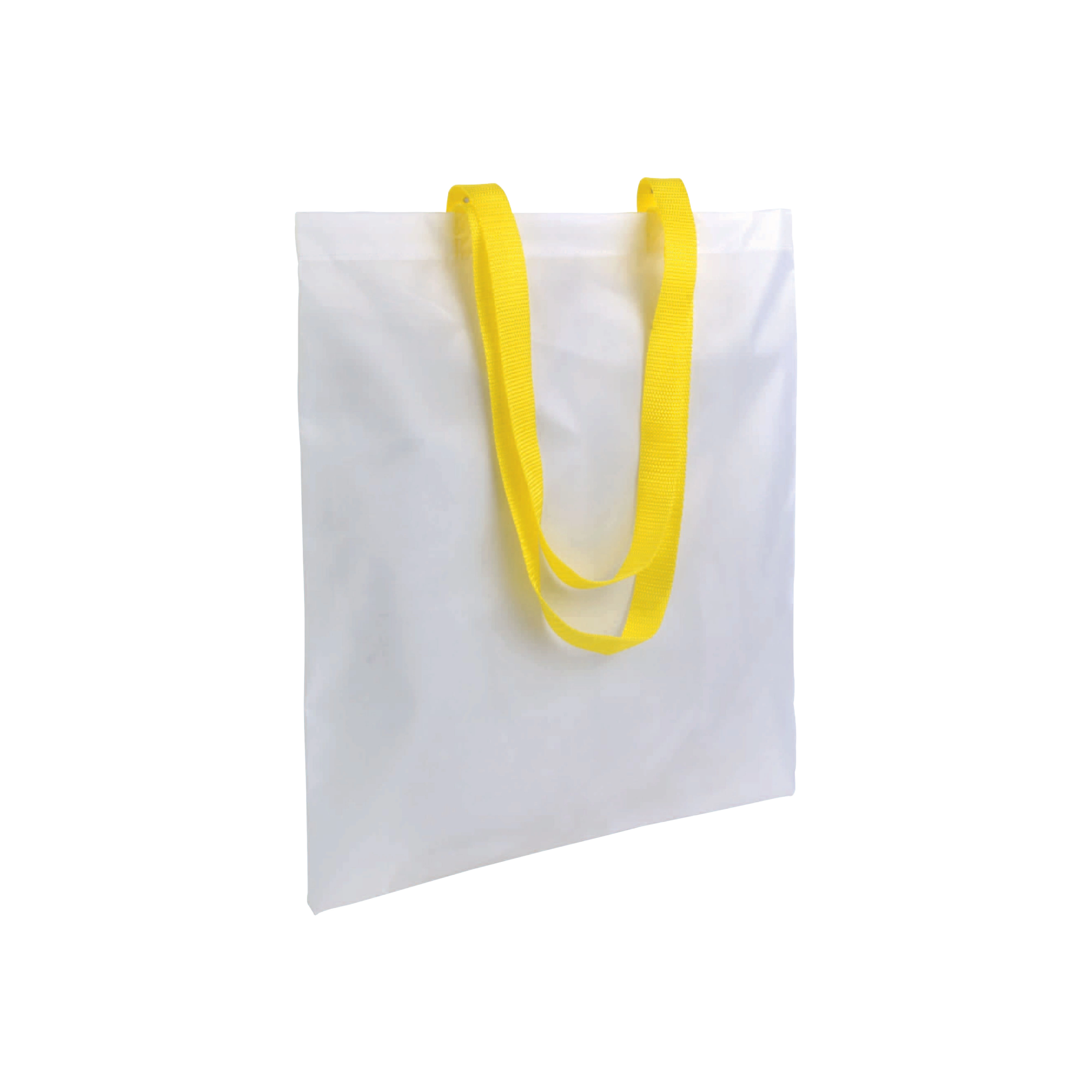 Immagine Shopper bianca in poliestere, manici lunghi colorati