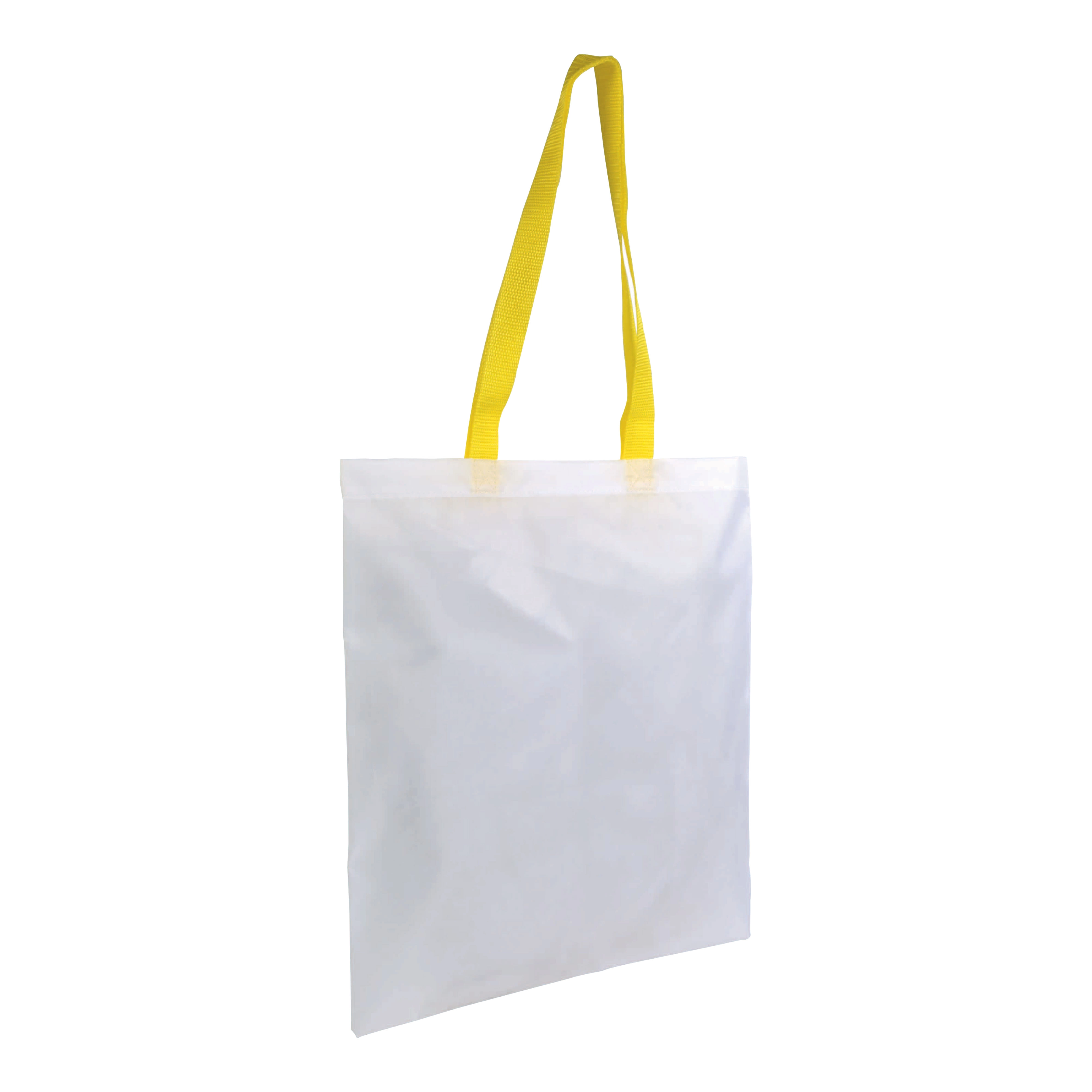 Immagine Shopper bianca in poliestere, manici lunghi colorati