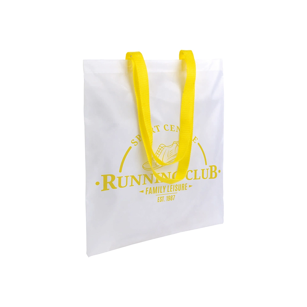 Immagine Shopper bianca in poliestere, manici lunghi colorati