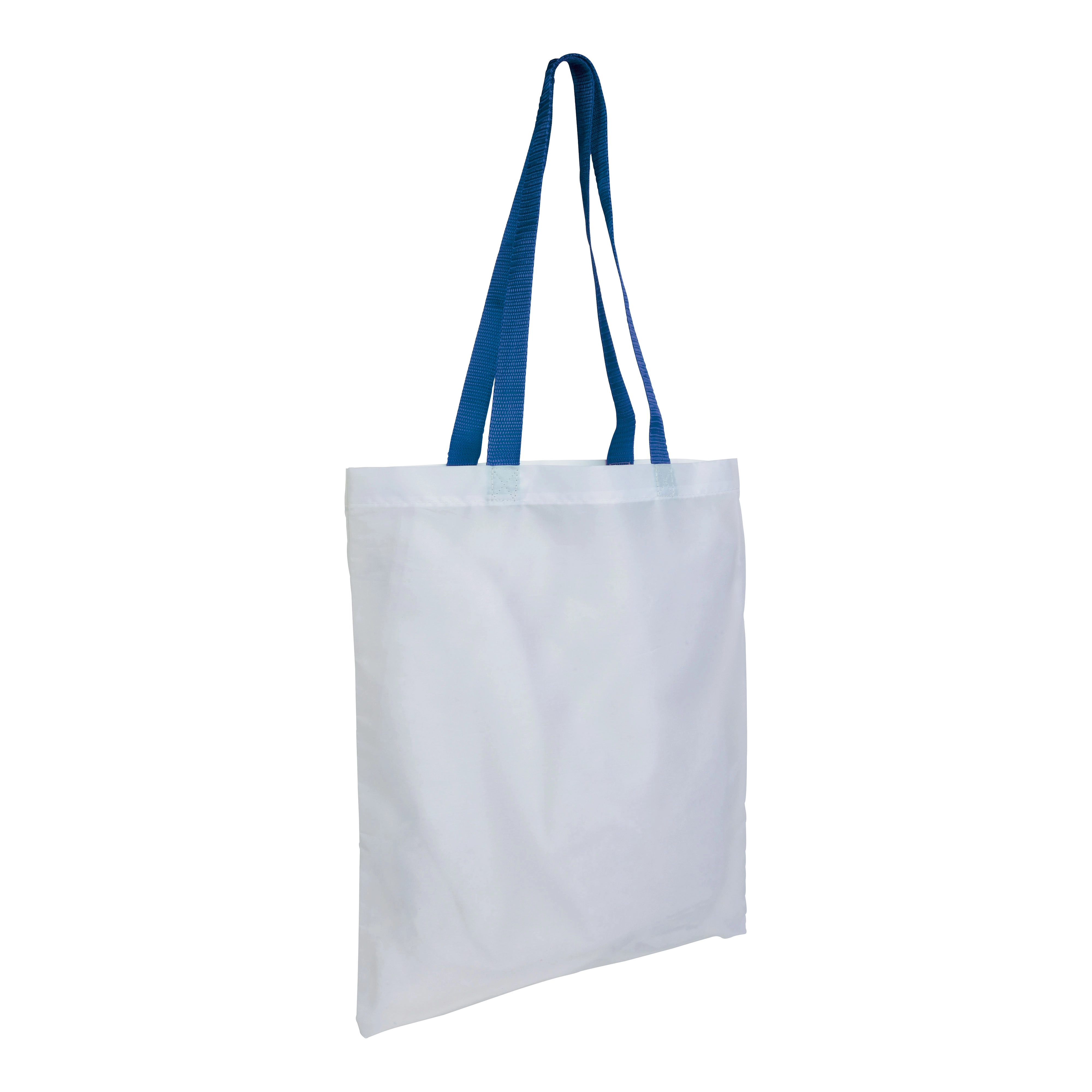 Immagine Shopper bianca in poliestere, manici lunghi colorati