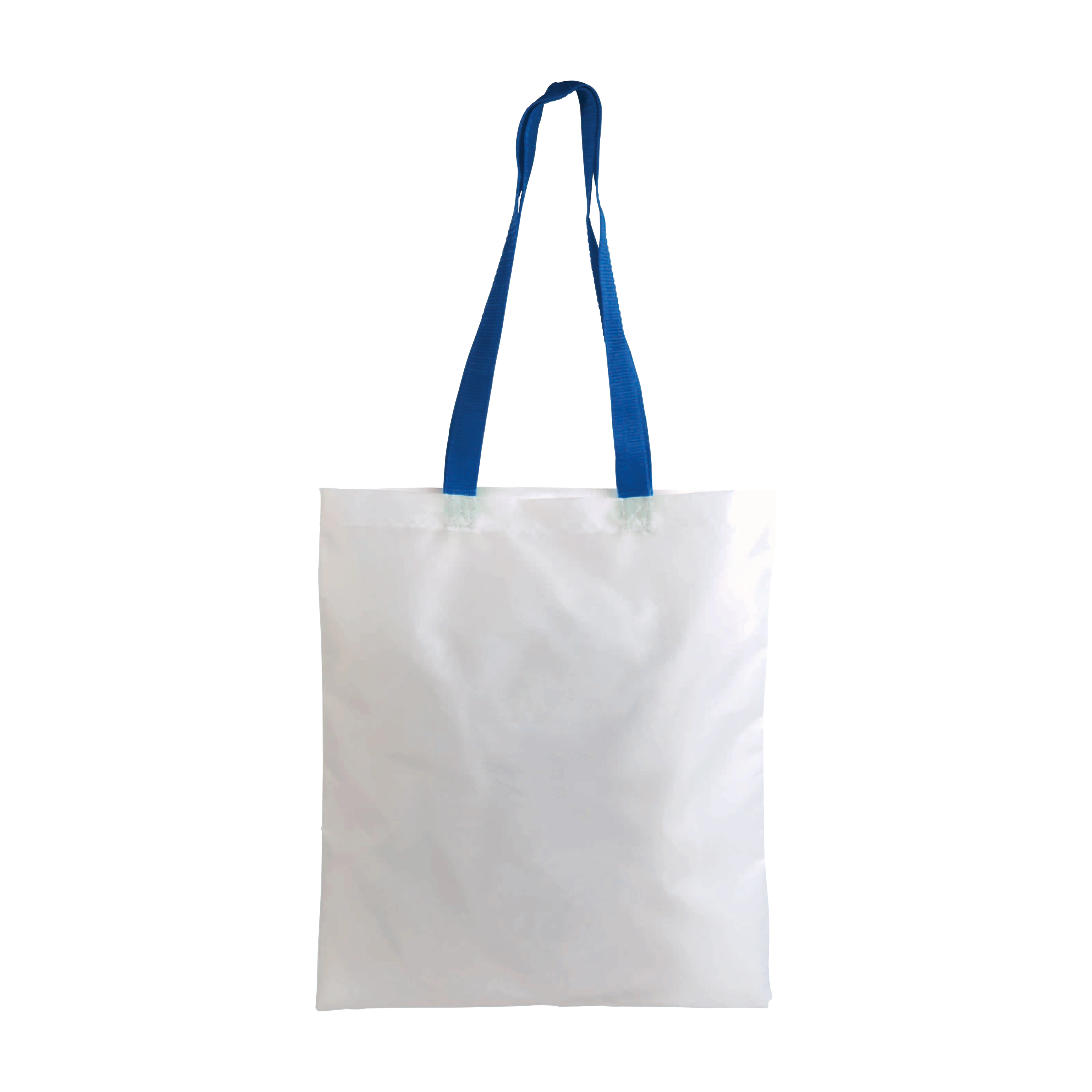 Immagine Shopper bianca in poliestere, manici lunghi colorati