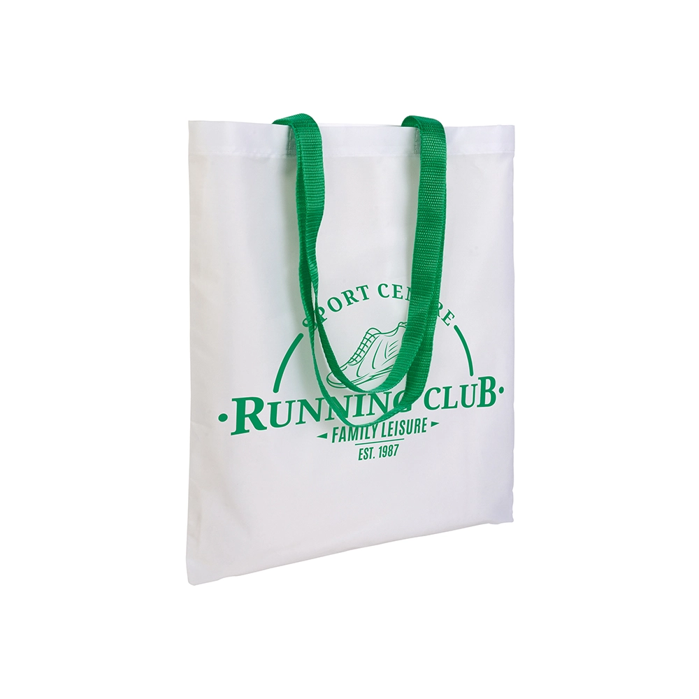 Immagine Shopper bianca in poliestere, manici lunghi colorati