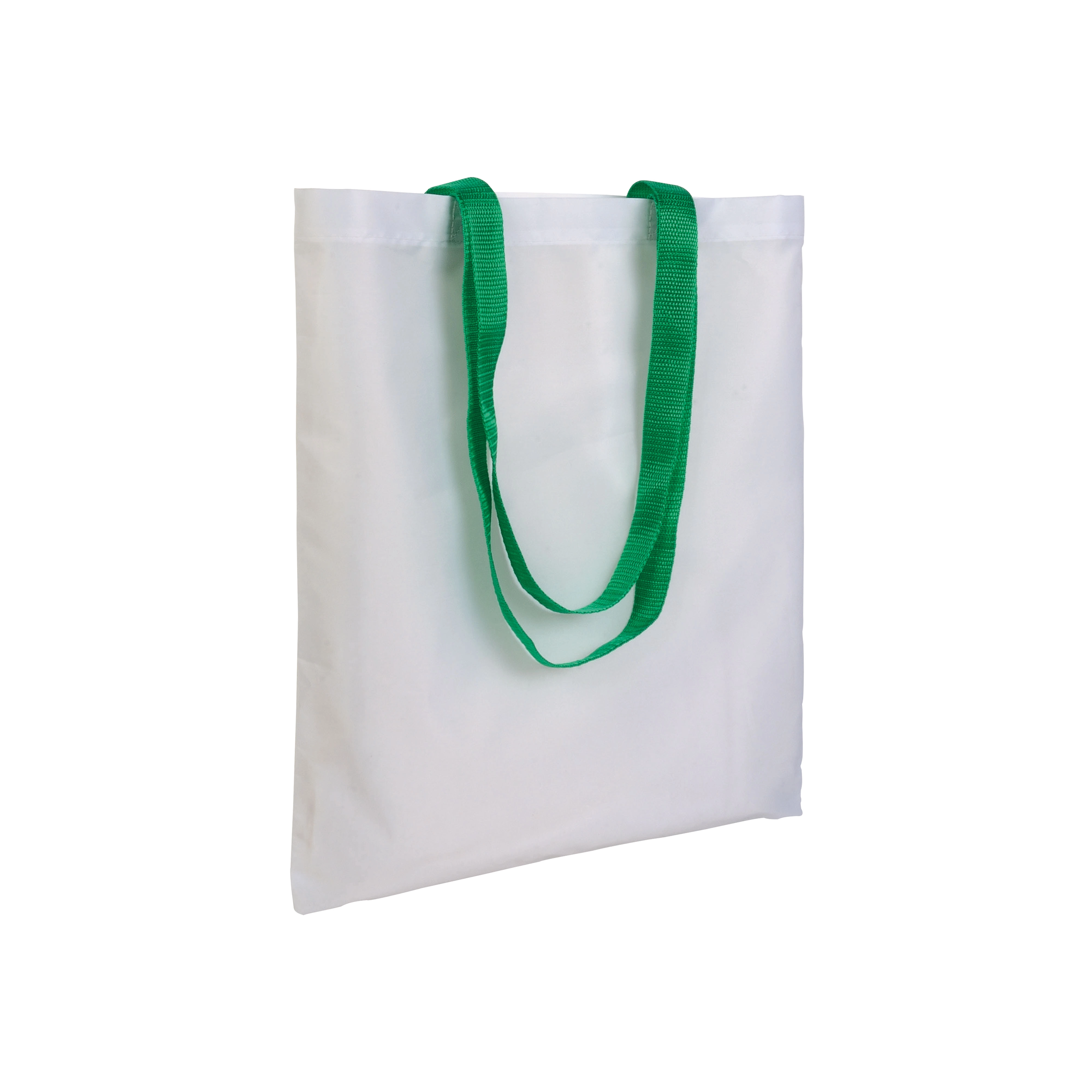 Immagine Shopper bianca in poliestere, manici lunghi colorati