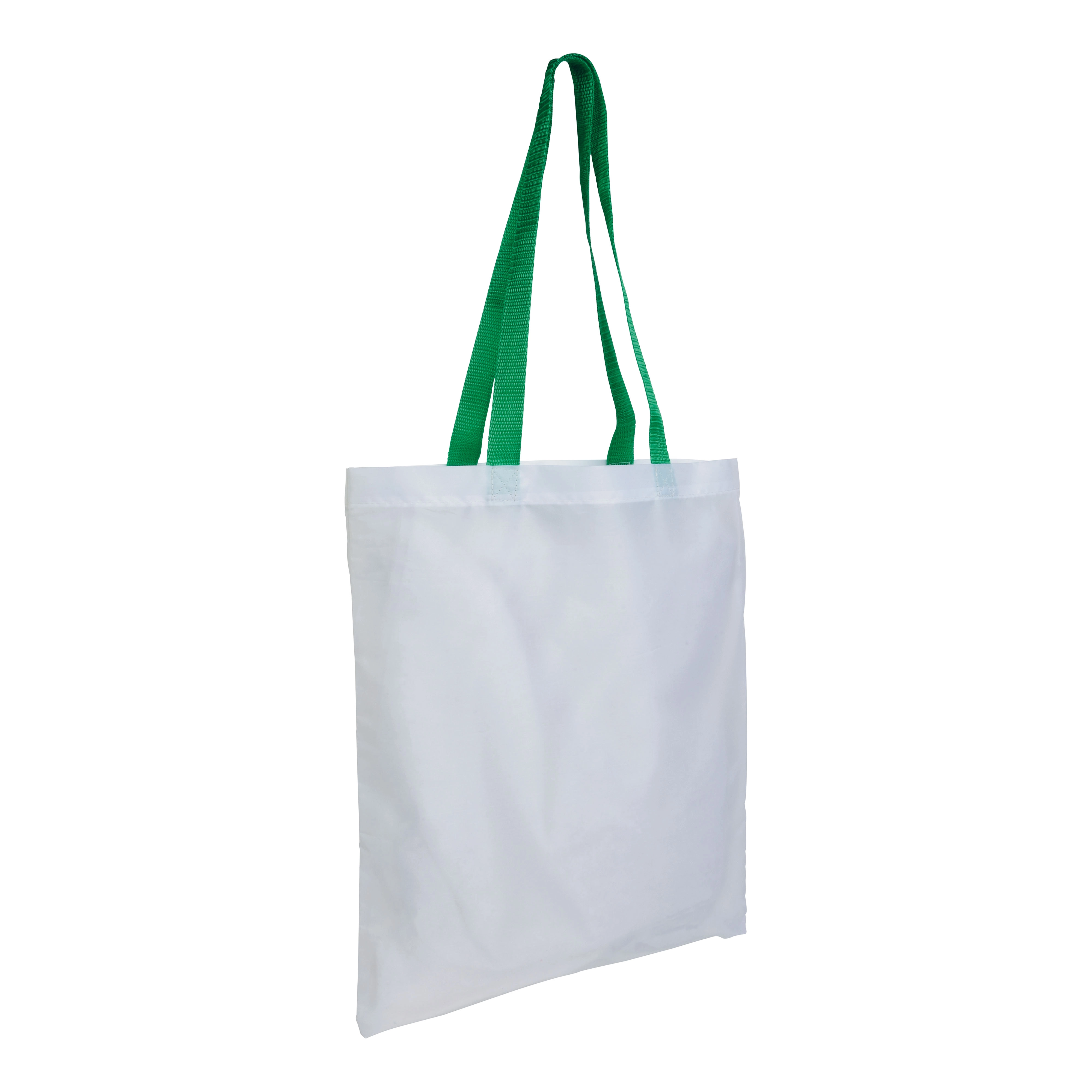 Immagine Shopper bianca in poliestere, manici lunghi colorati