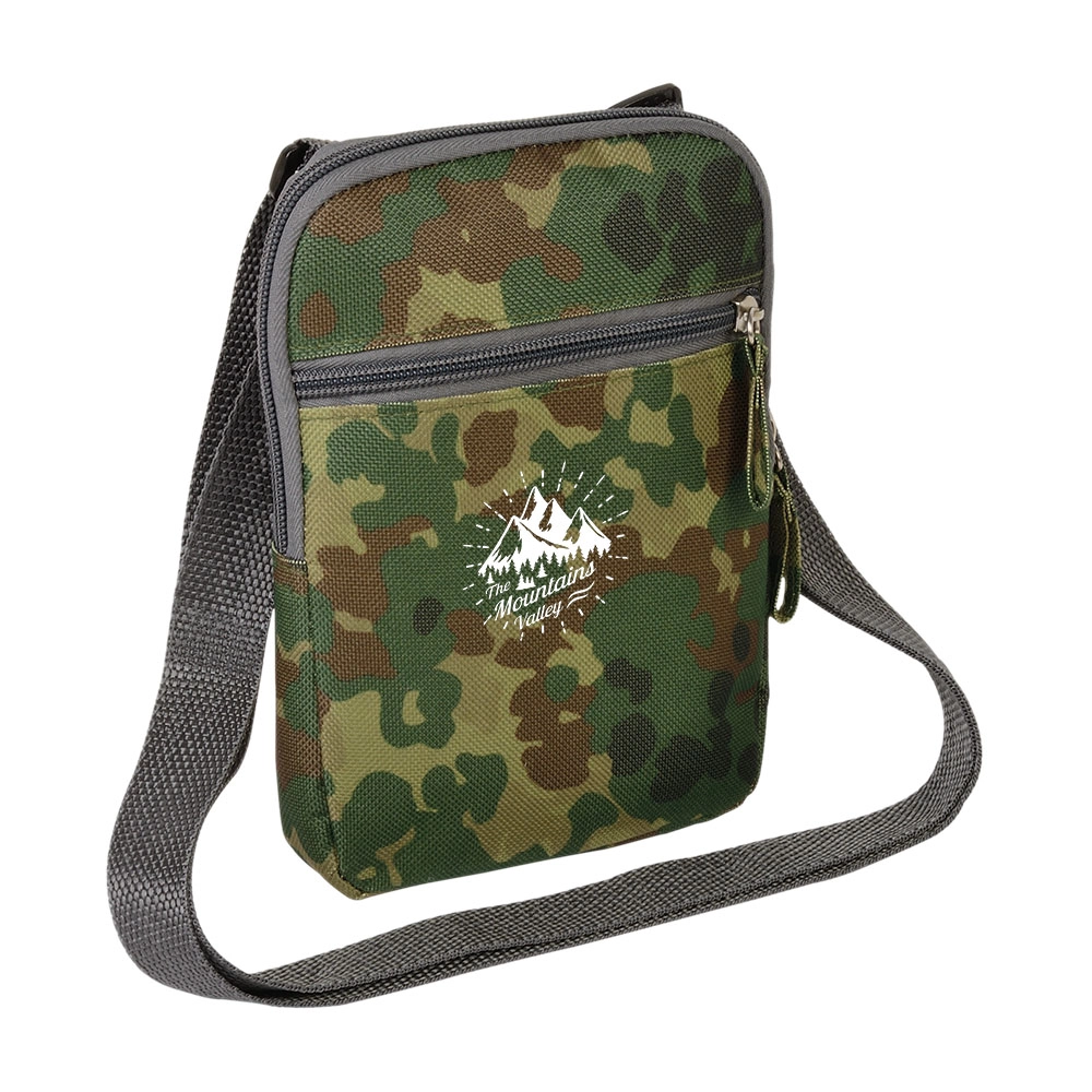 Immagine Borsello in poliestere 600D con 2 tasche, cerniere a contrasto e tracolla regolabile