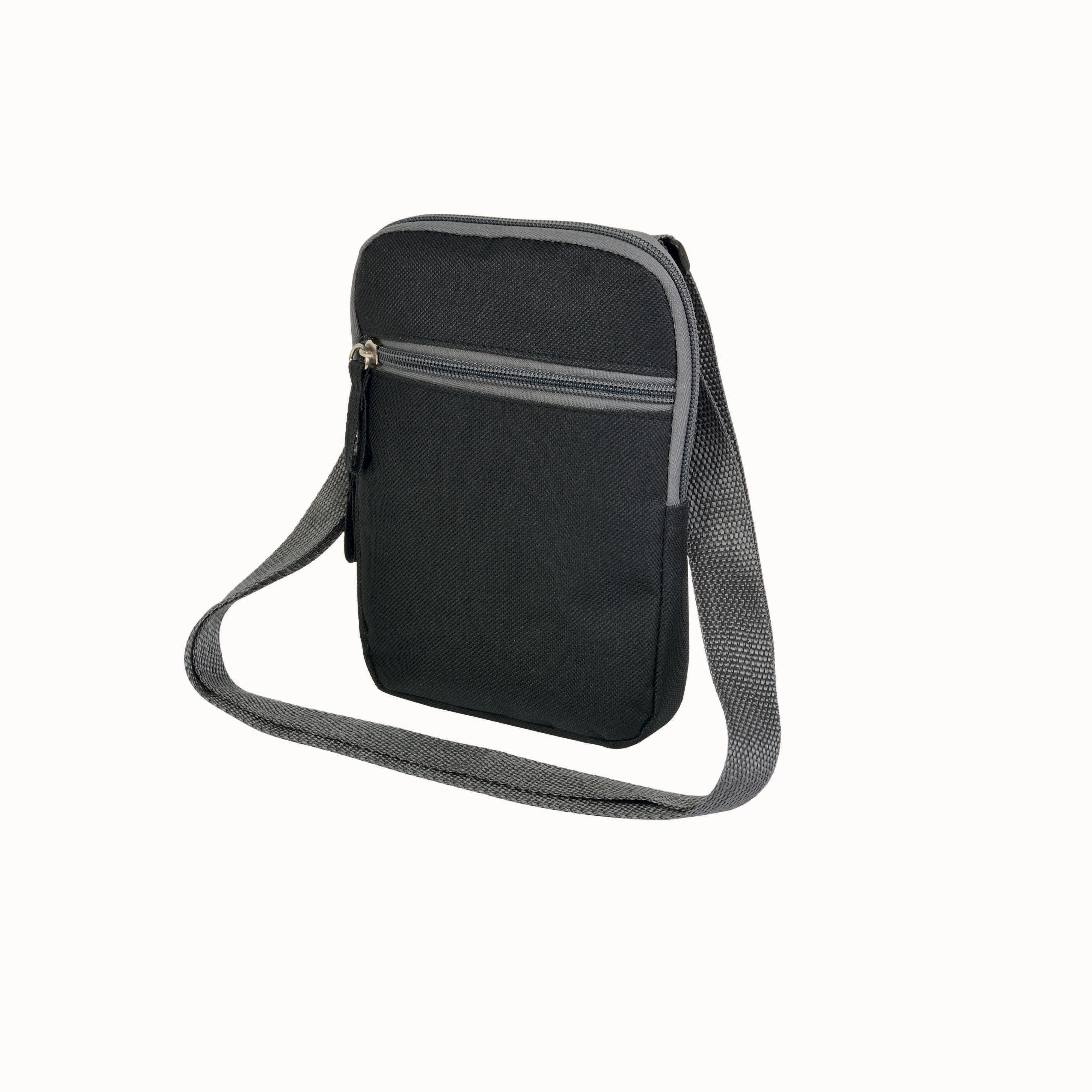 Immagine Borsello in poliestere 600D con 2 tasche, cerniere a contrasto e tracolla regolabile