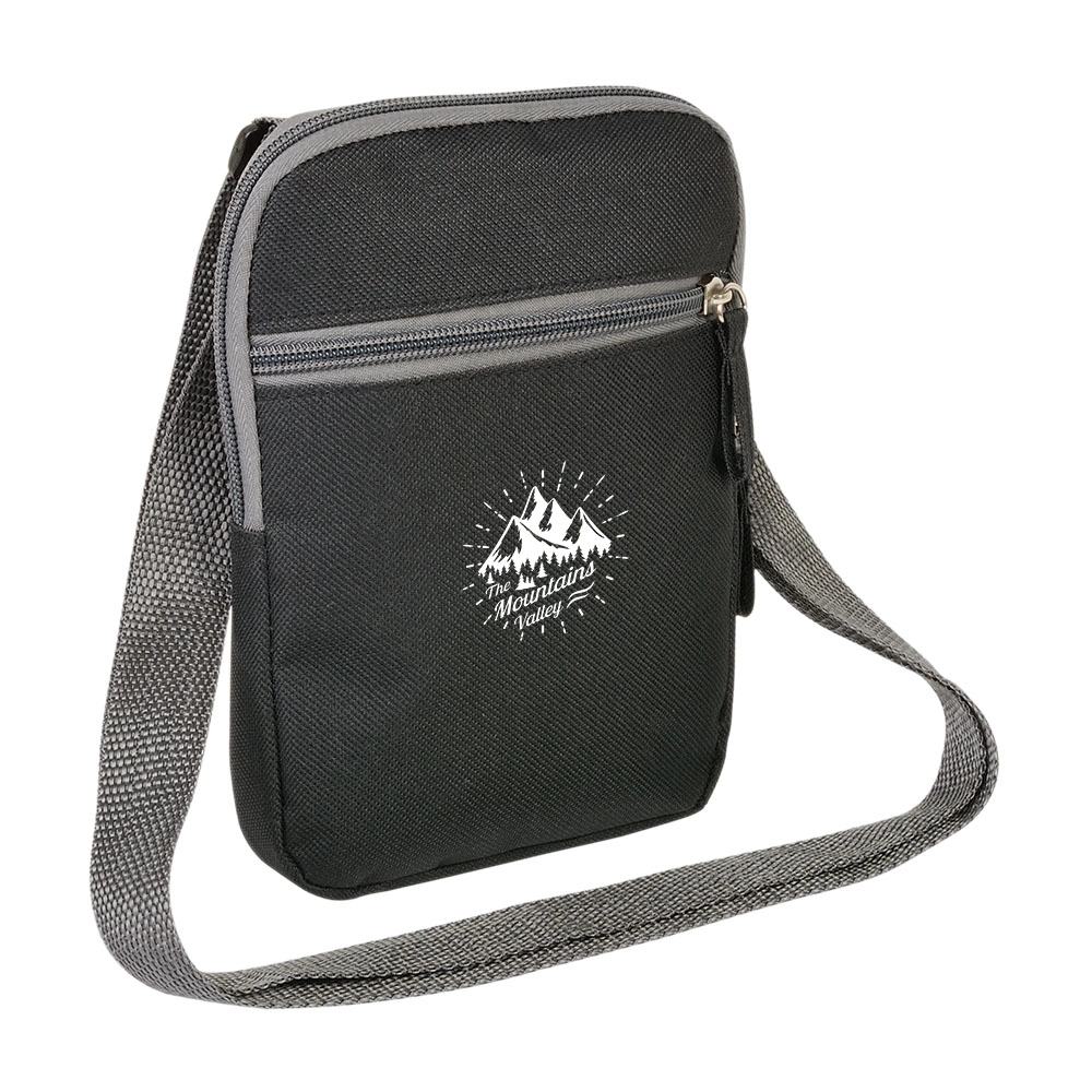 Immagine Borsello in poliestere 600D con 2 tasche, cerniere a contrasto e tracolla regolabile