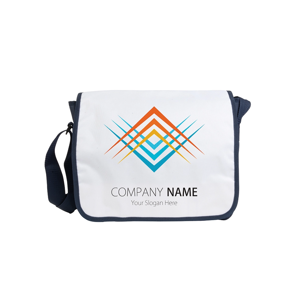 Immagine Cartella in poliestere 600D con tracolla regolabile e patta bianca