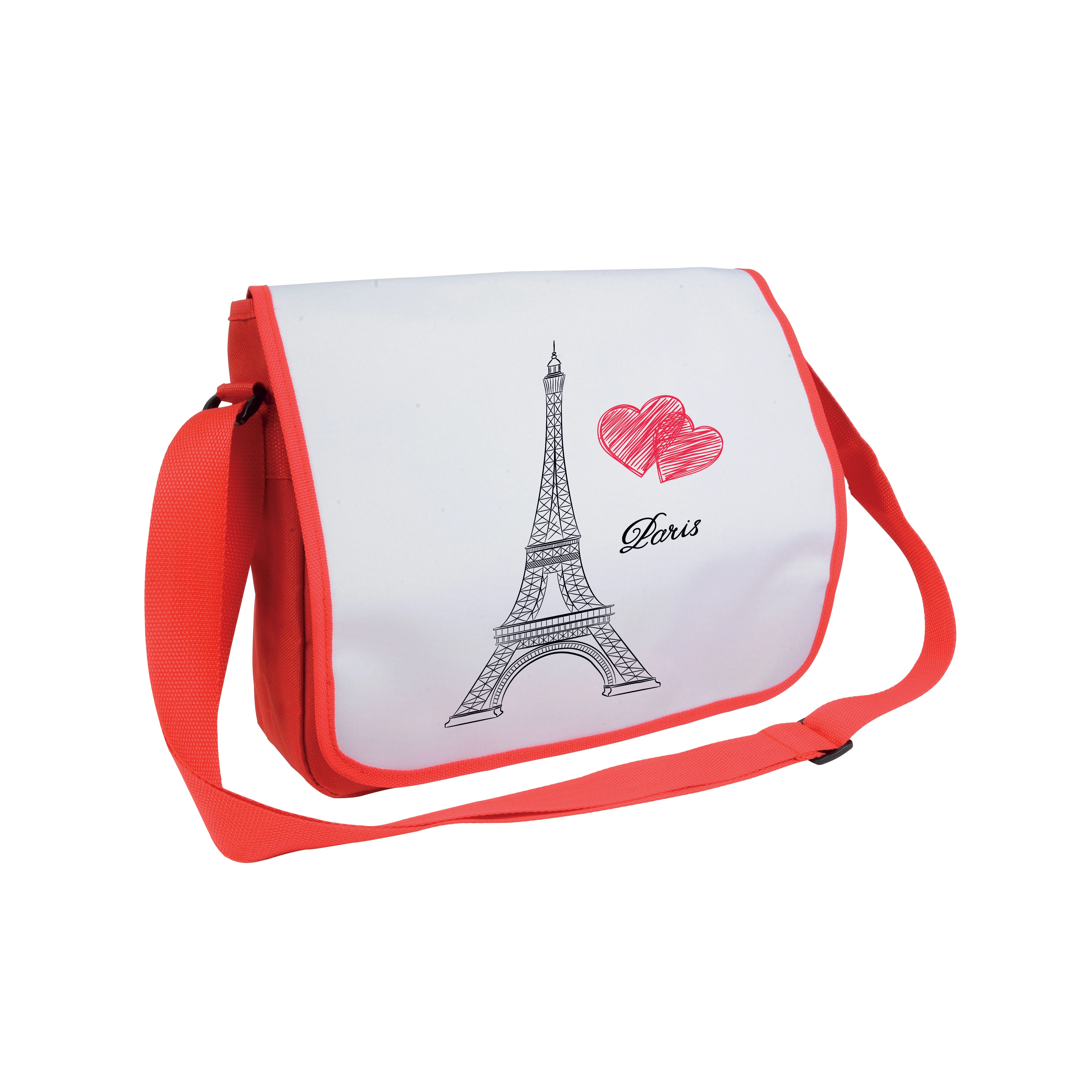 Immagine Cartella in poliestere 600D con tracolla regolabile e patta bianca