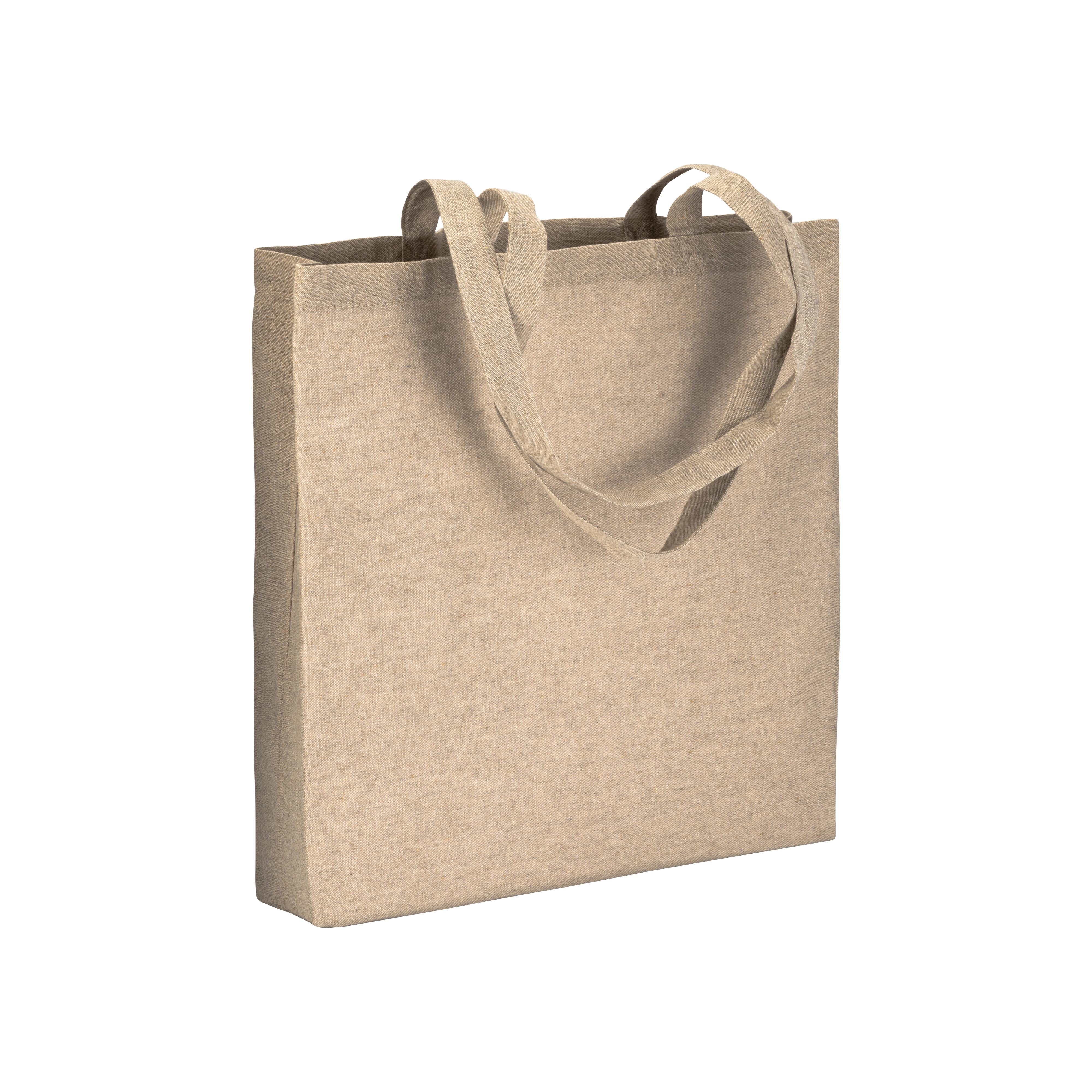 Immagine Shopper con soffietto in cotone riciclato 150 g/m2 effetto melange, manici lunghi