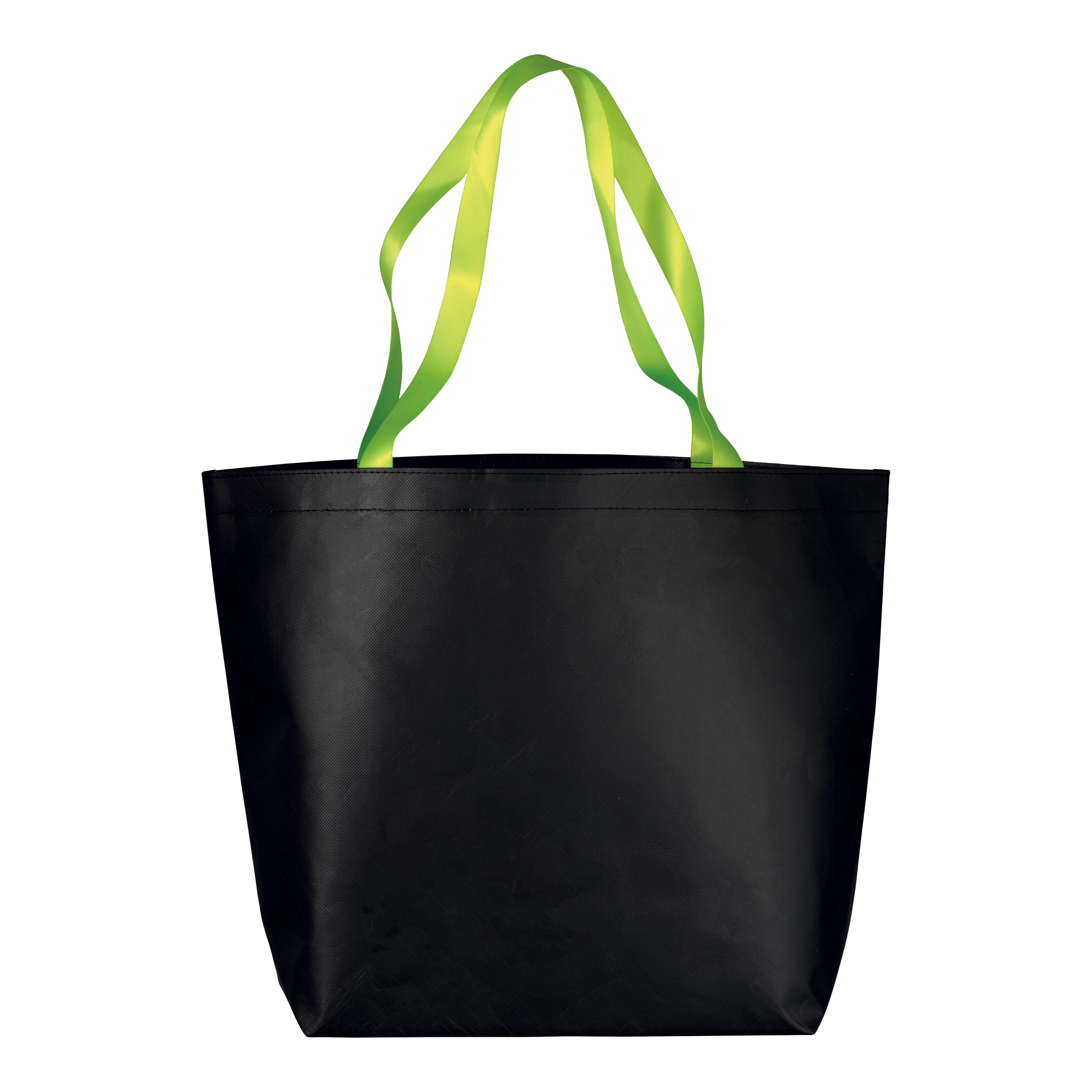Immagine Shopper con soffietto alla base in TNT laminato 100 g/m2 cucito, manici in colore fluo