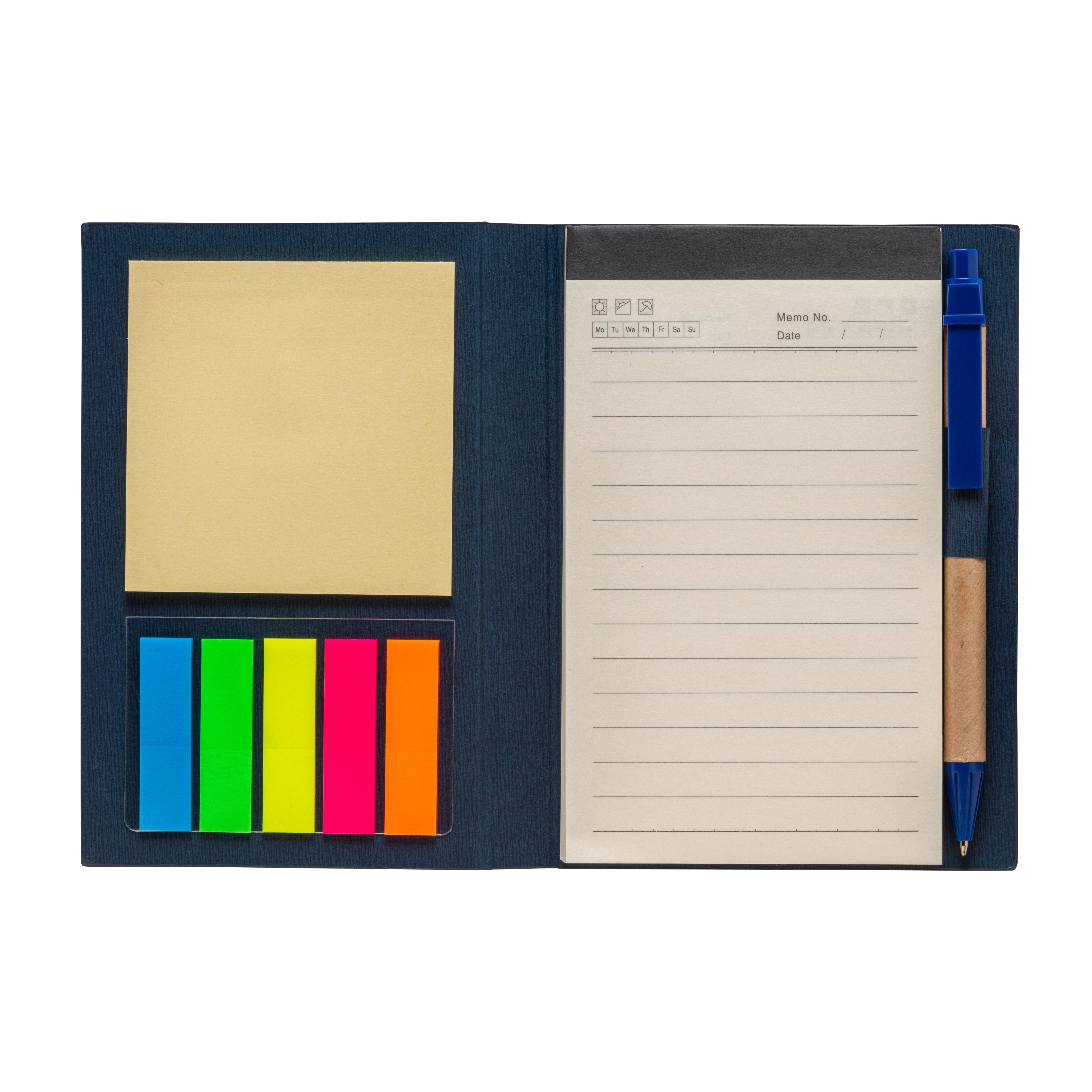 Immagine Block Notes in cartoncino con elastico colorato, penna, fogli a righe (70 pag.) e fogliett