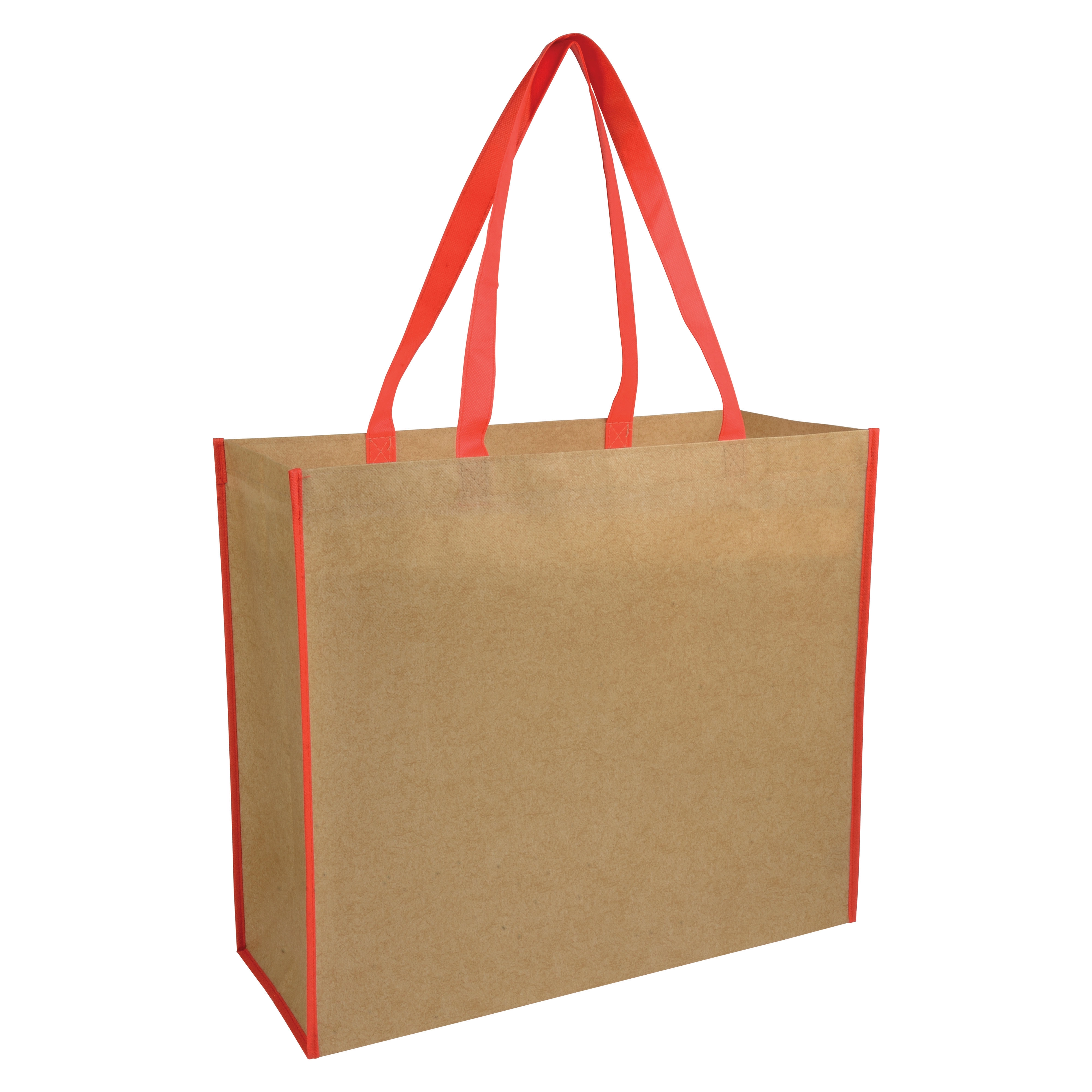 Immagine Shopper con soffietto in TNT laminato, manici lunghi a nastro colorati