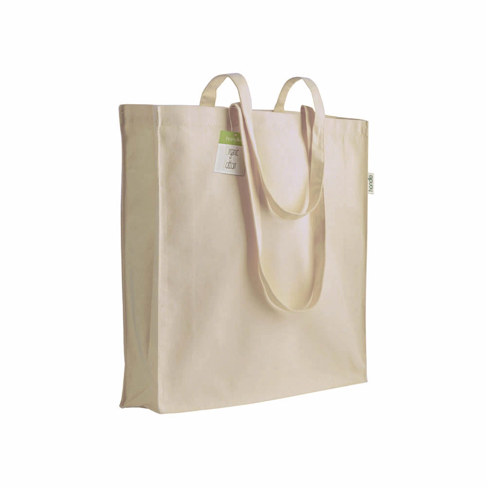 Immagine Shopper con soffietto in cotone biologico 150 g/m2, manici lunghi