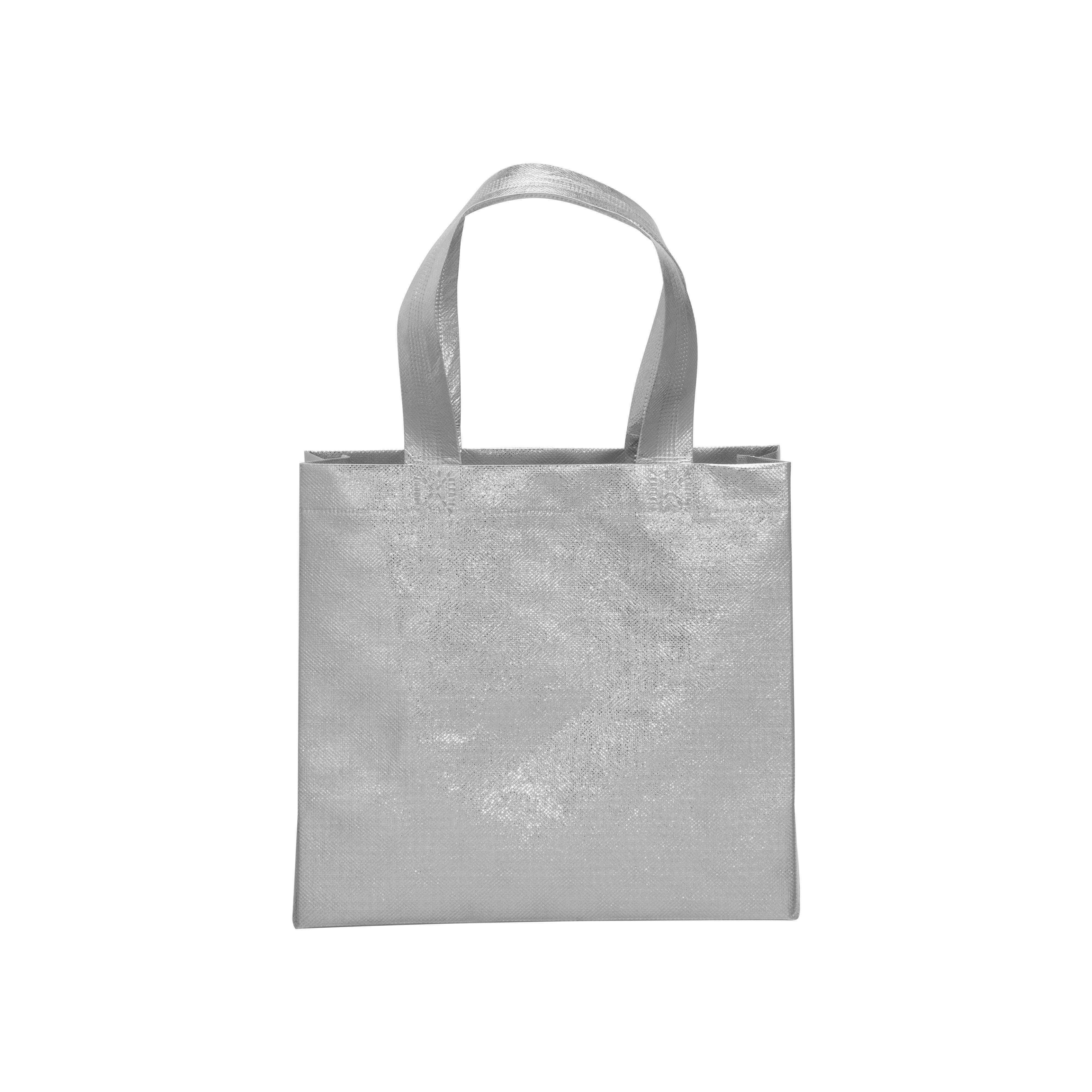 Immagine Mini shopper in TNT laminato metallizzata, manici corti e soffietto