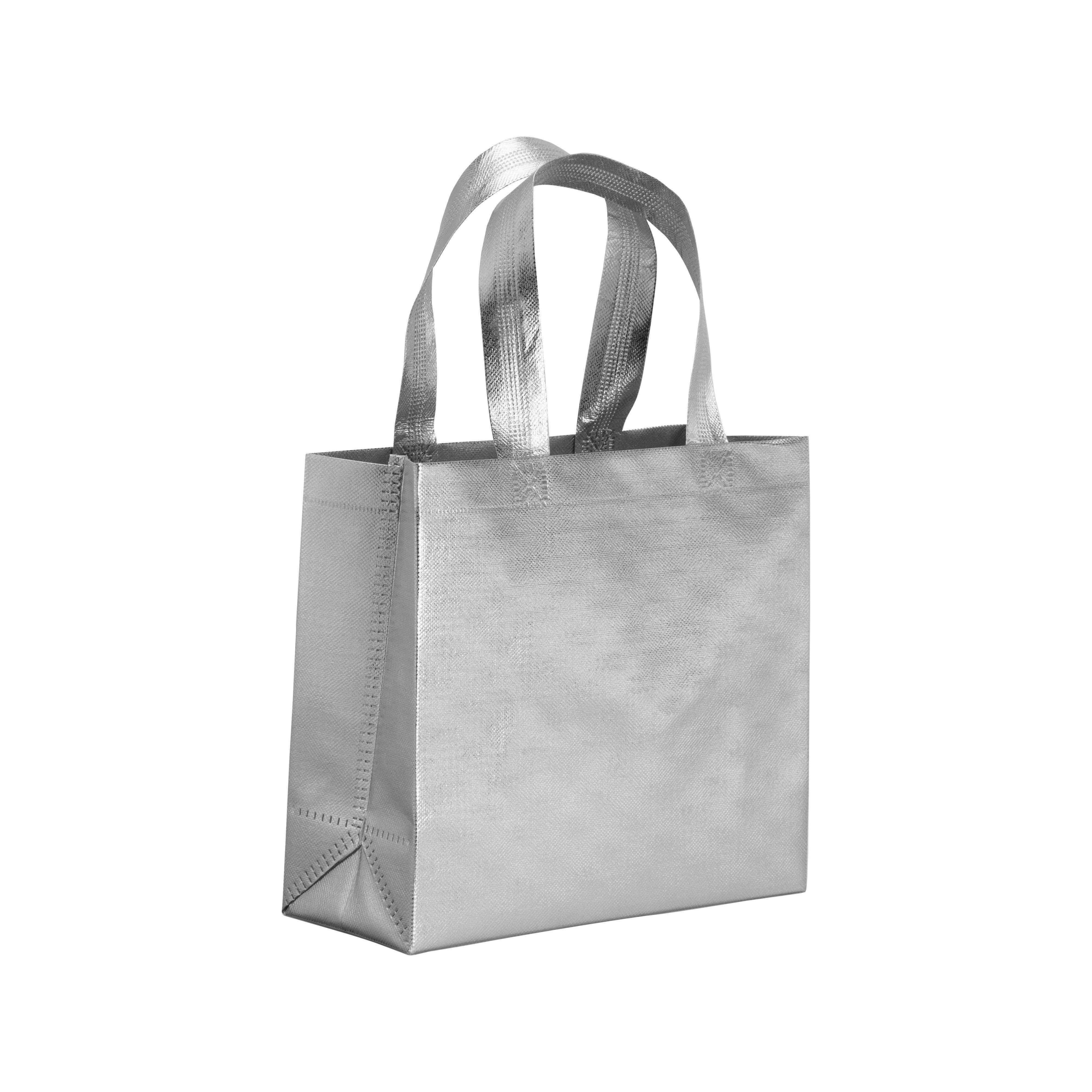 Immagine Mini shopper in TNT laminato metallizzata, manici corti e soffietto