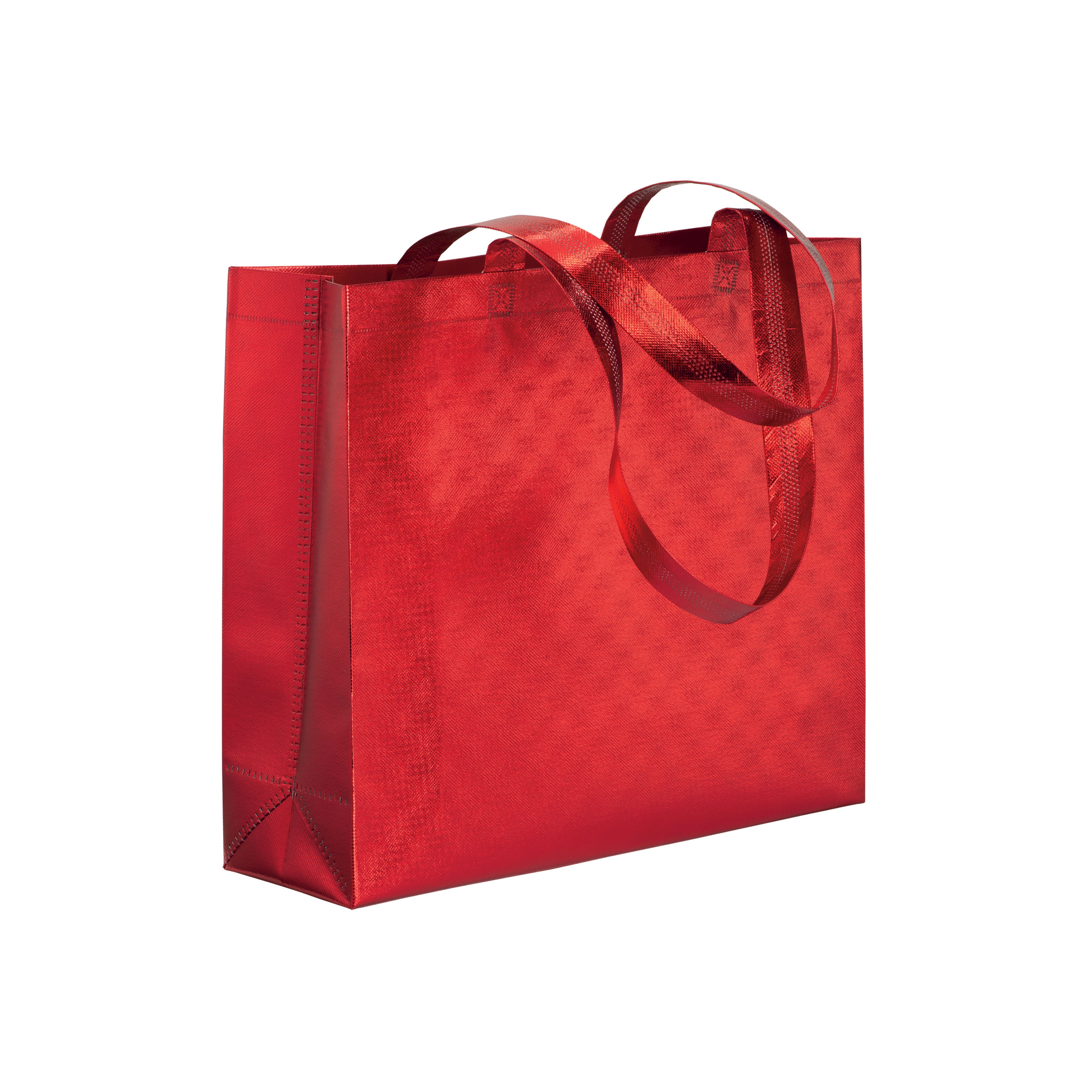 Immagine Shopper in TNT laminato metallizzata, manici lunghi e soffietto