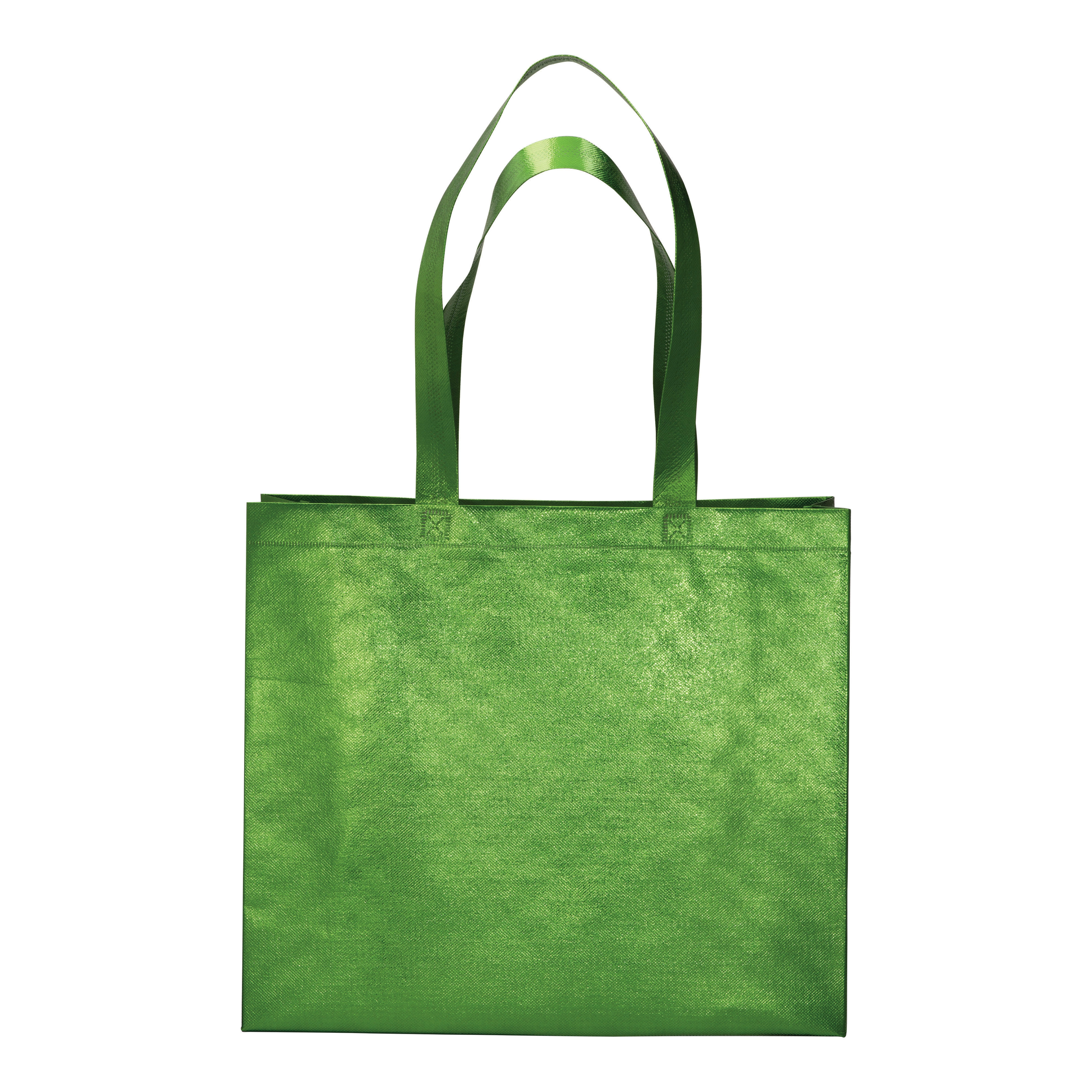 Immagine Shopper in TNT laminato metallizzata, manici lunghi e soffietto