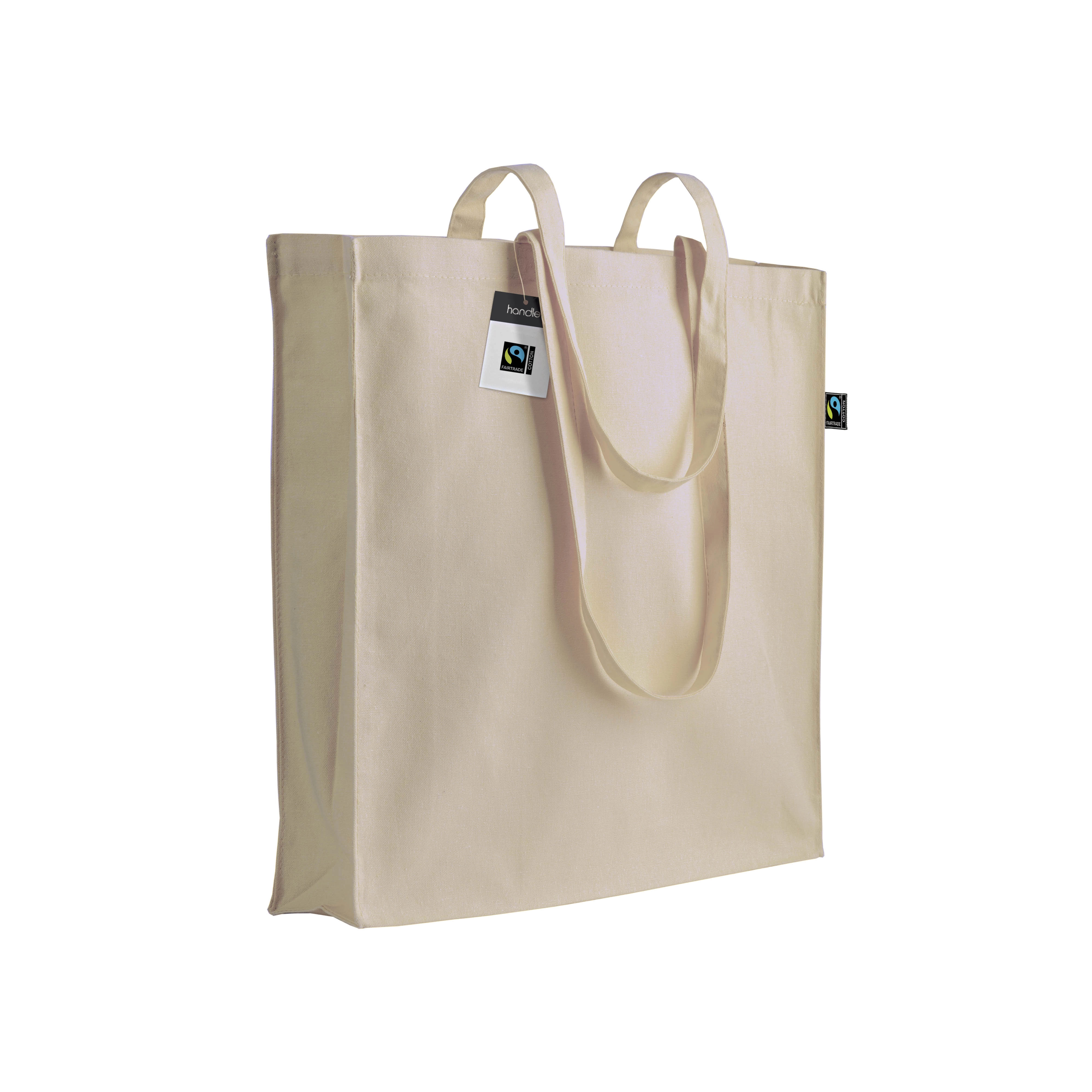 Immagine Shopper certificata Fairtrade® in cotone 140g/m2, manici lunghi e soffietto