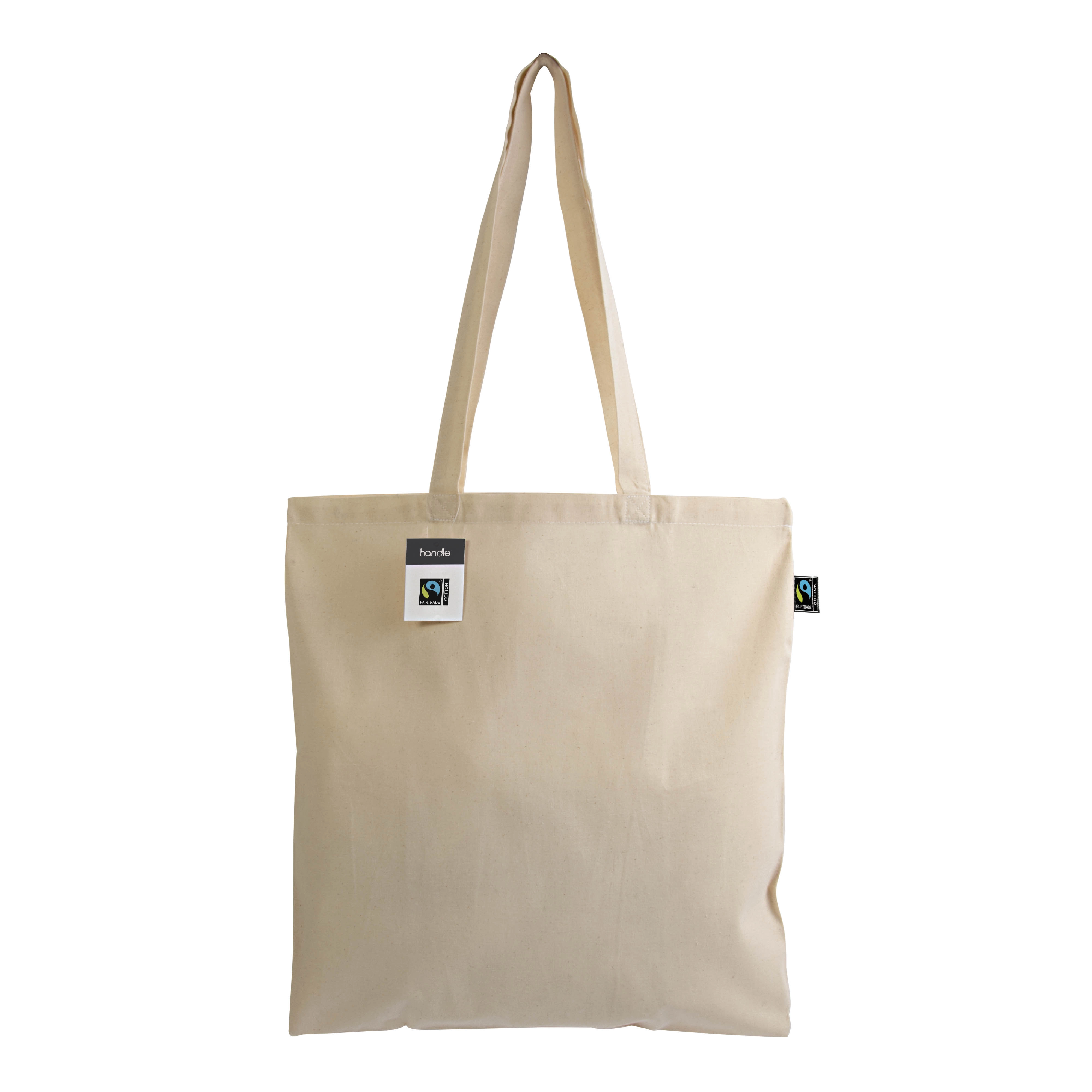 Immagine Shopper certificata Fairtrade® in cotone 140g/m2, manici lunghi e soffietto