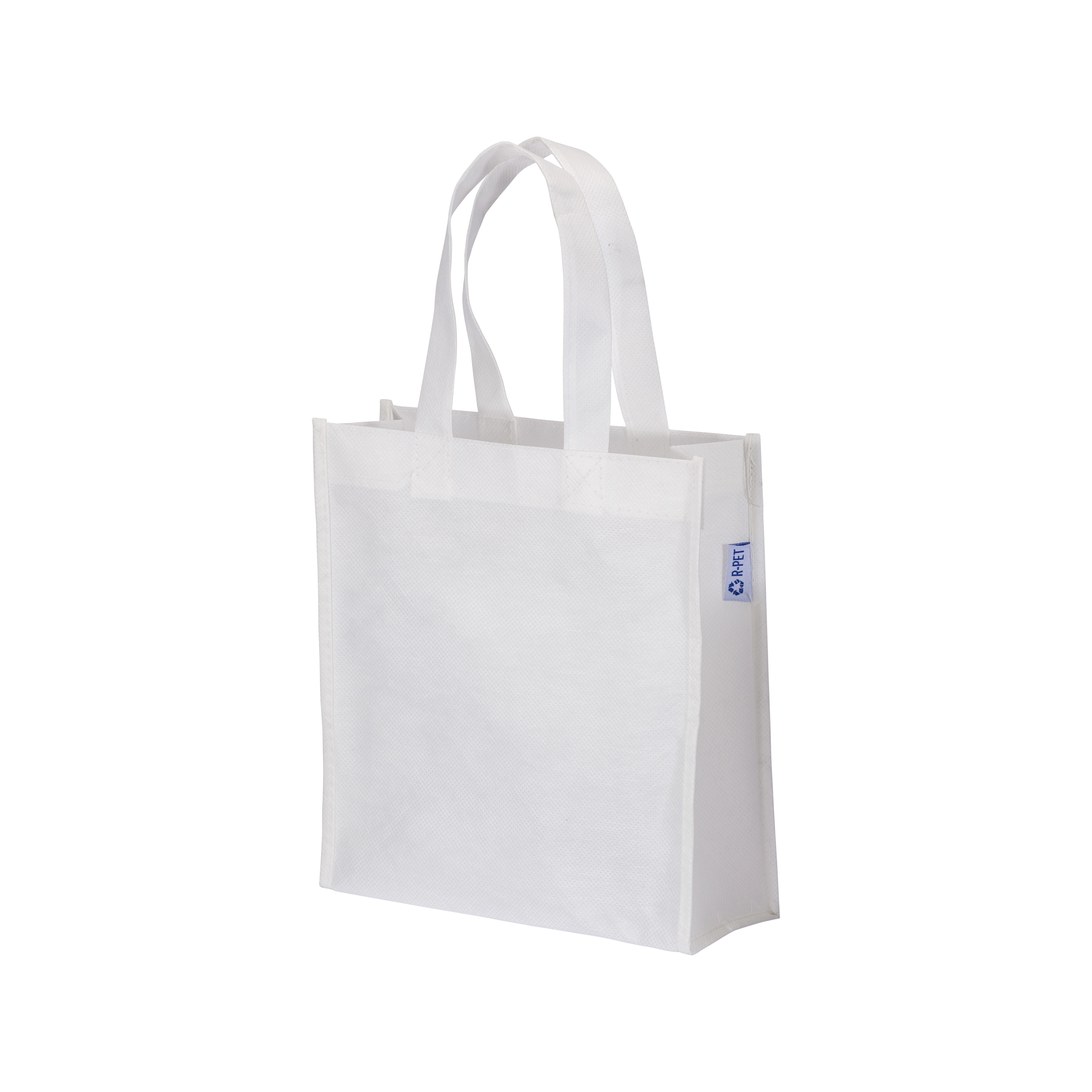 Immagine Shopper mini con soffietto in R-pet 80 g/m2 con soffietto, manici corti