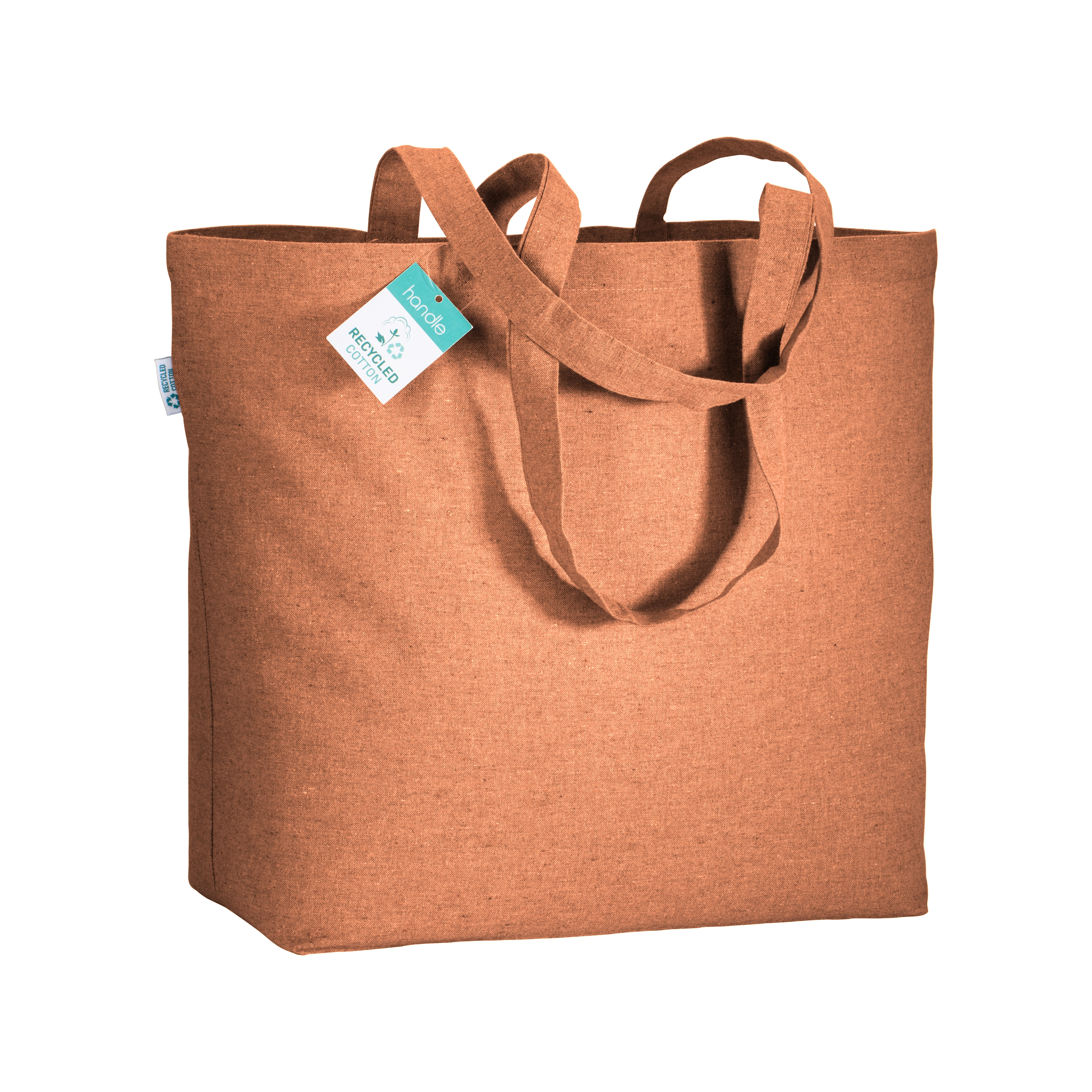 Immagine Shopper in cotone riciclato 190 g/m2 con soffietto alla base, manici lunghi