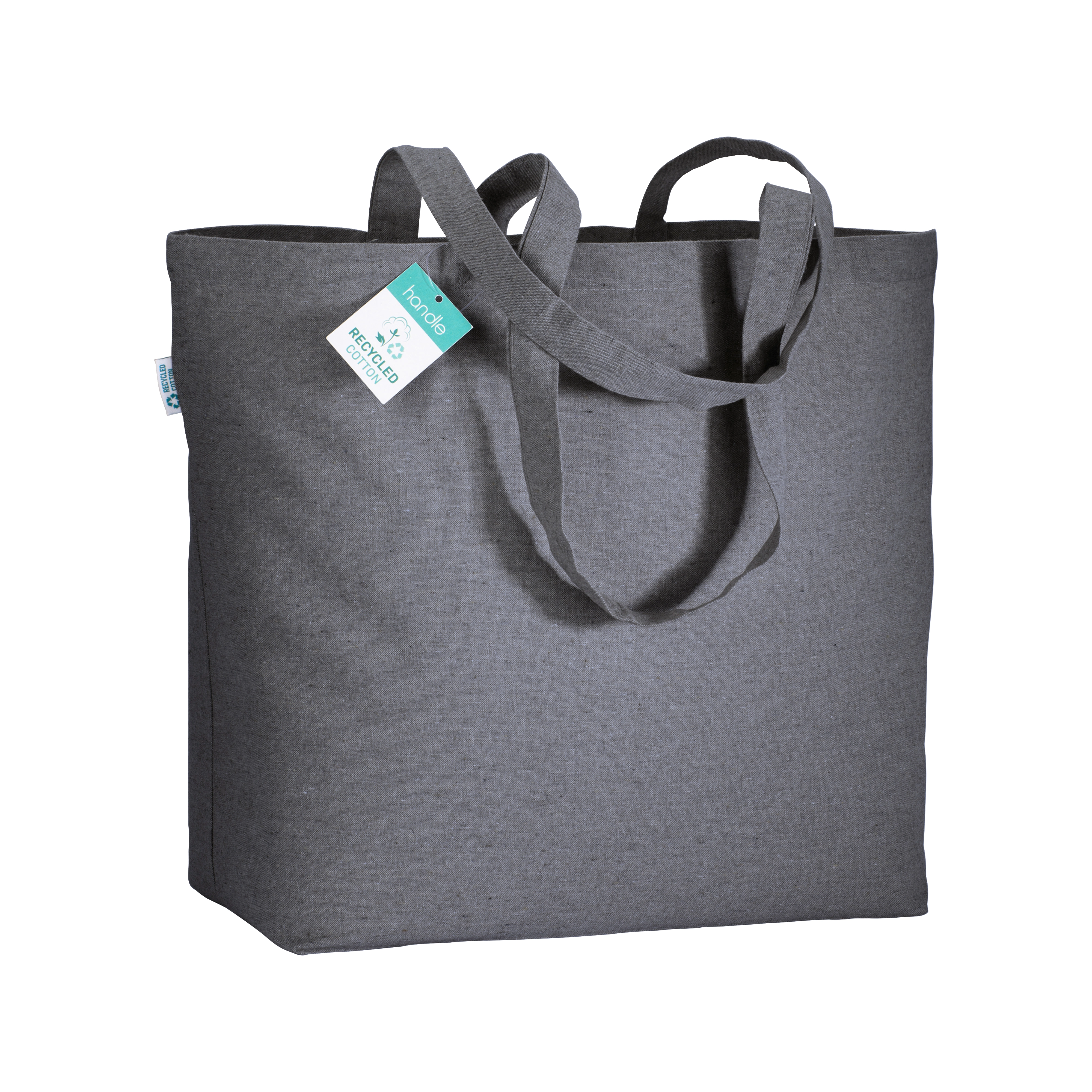 Immagine Shopper in cotone riciclato 190 g/m2 con soffietto alla base, manici lunghi