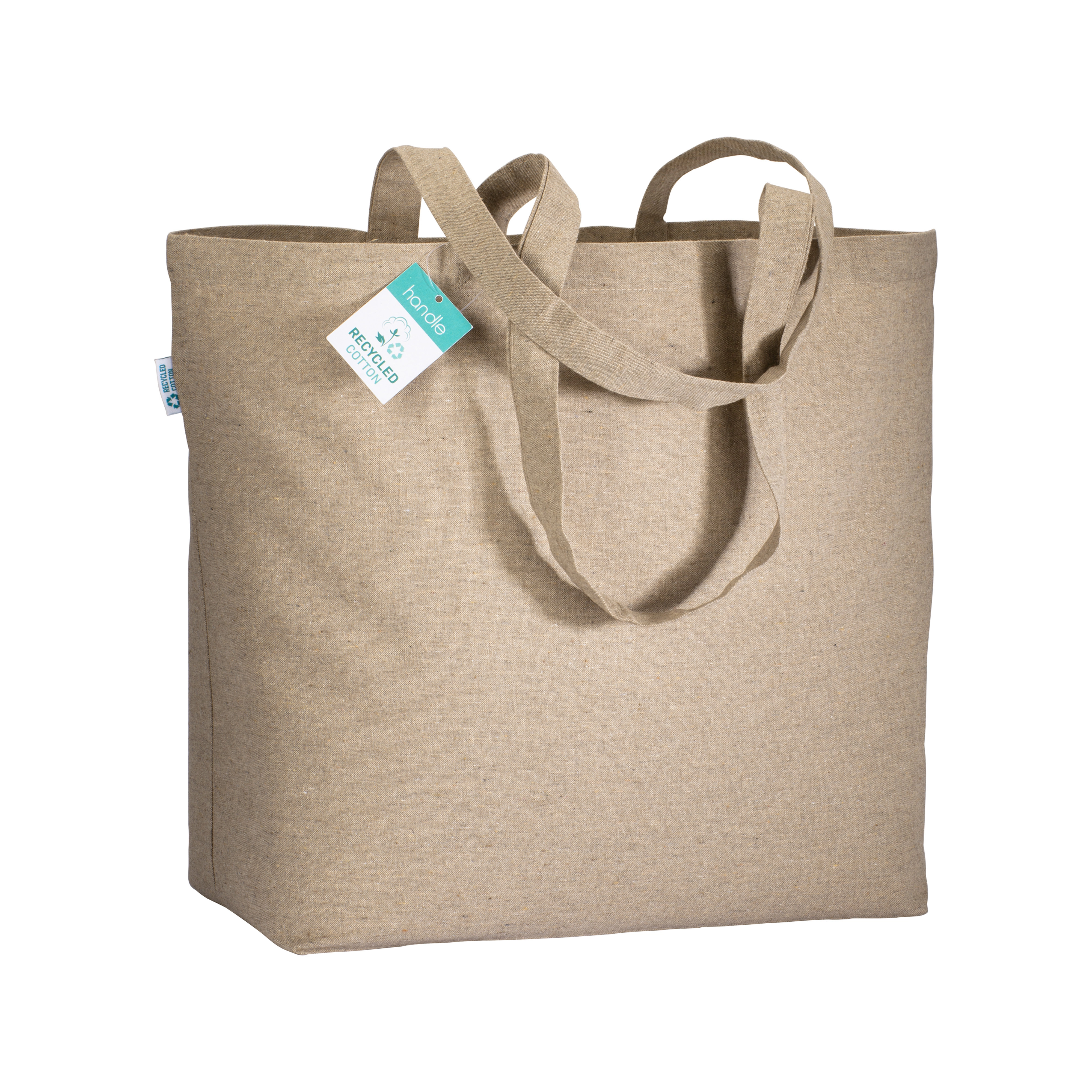 Immagine Shopper in cotone riciclato 190 g/m2 con soffietto alla base, manici lunghi