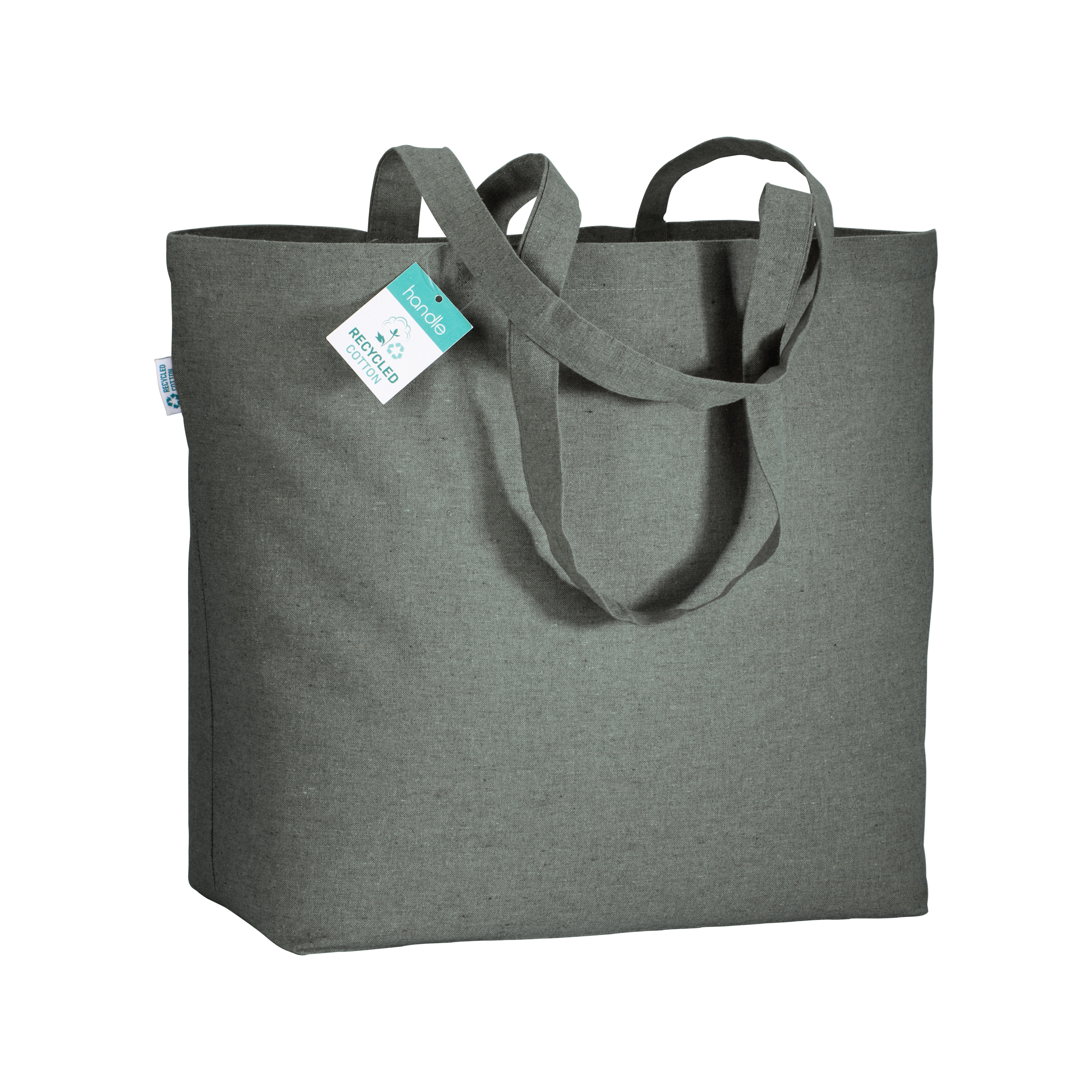 Immagine Shopper in cotone riciclato 190 g/m2 con soffietto alla base, manici lunghi