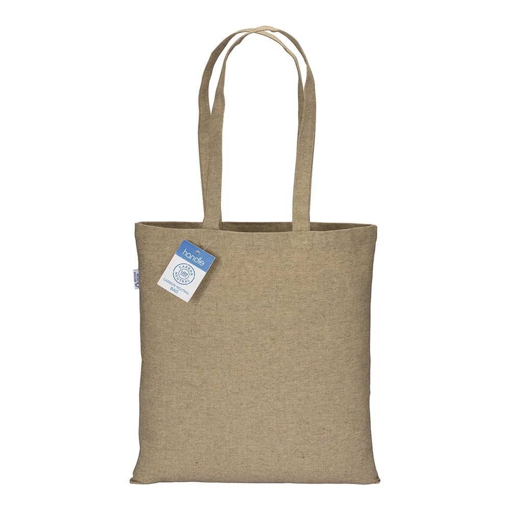 Immagine Shopper carbon neutral in cotone riciclato 280 g/m2, manici lunghi