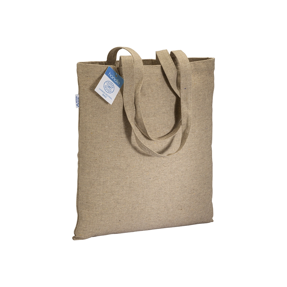 Immagine Shopper carbon neutral in cotone riciclato 280 g/m2, manici lunghi