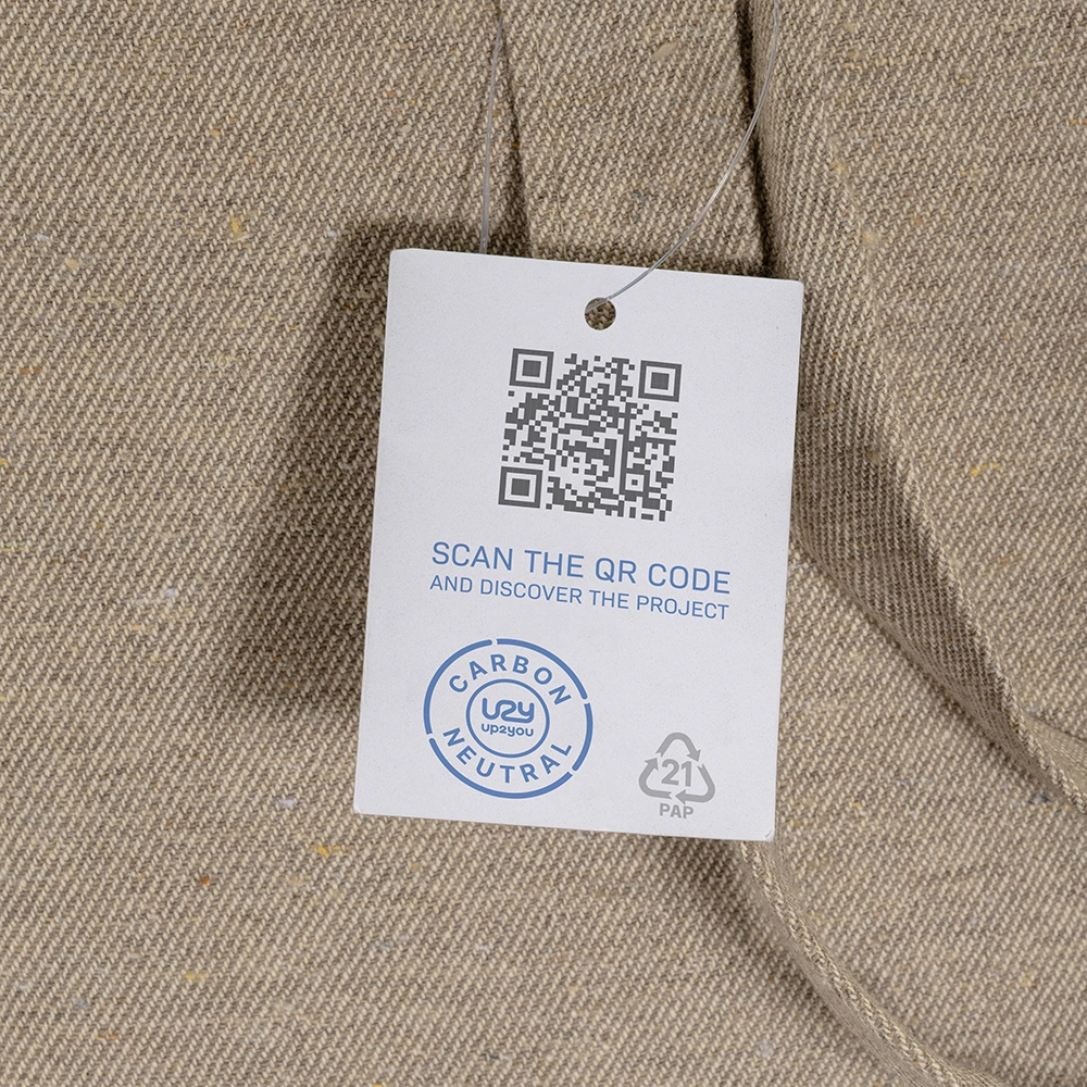 Immagine Shopper carbon neutral in cotone riciclato 280 g/m2, manici lunghi