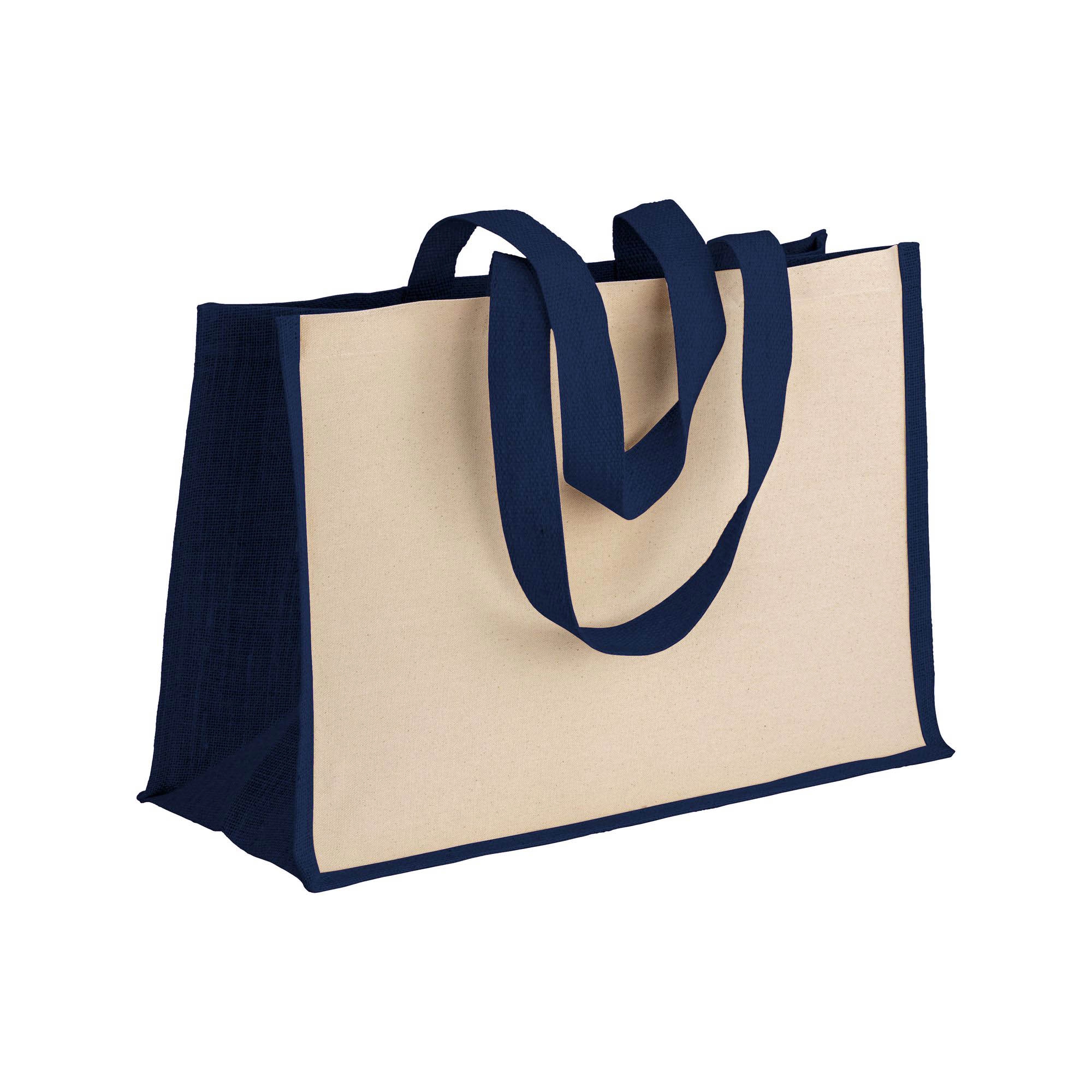 Immagine Shopper in cotone 280 g/m2 con soffietto dettagli in juta, manici lunghi