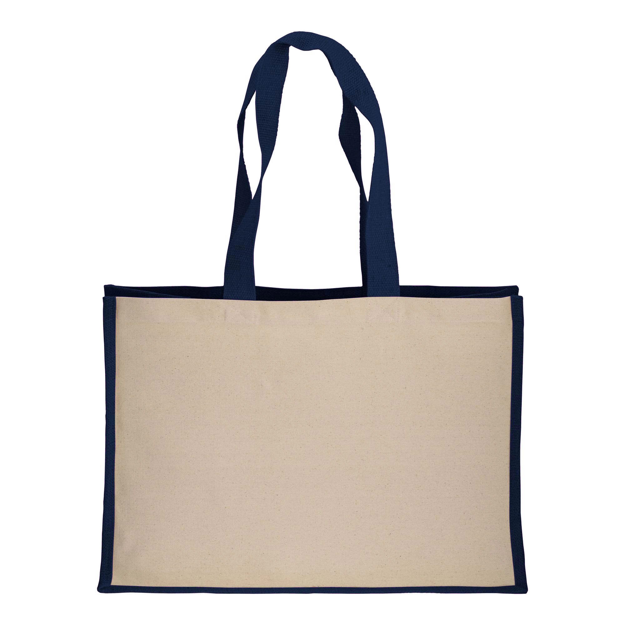 Immagine Shopper in cotone 280 g/m2 con soffietto dettagli in juta, manici lunghi