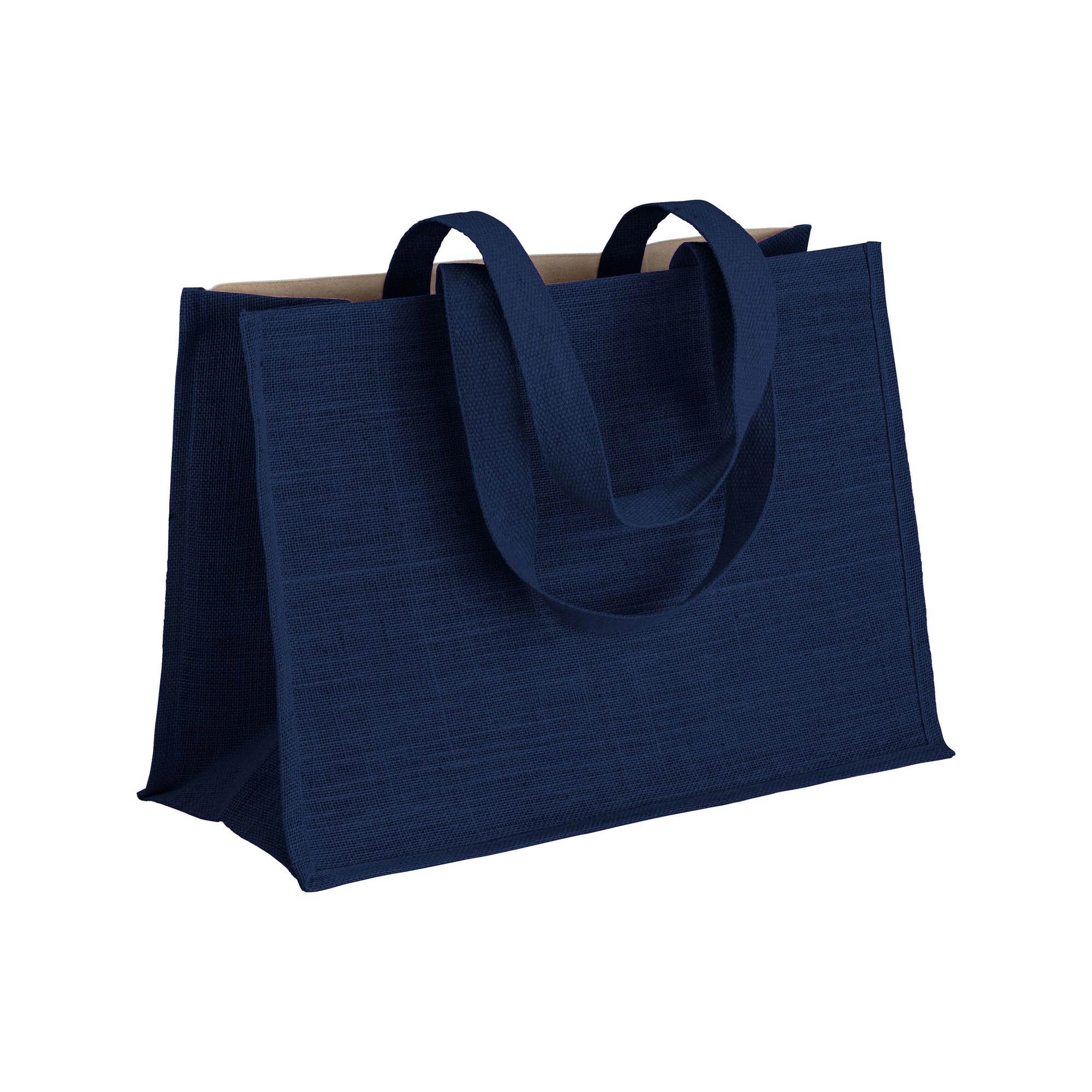 Immagine Shopper in cotone 280 g/m2 con soffietto dettagli in juta, manici lunghi
