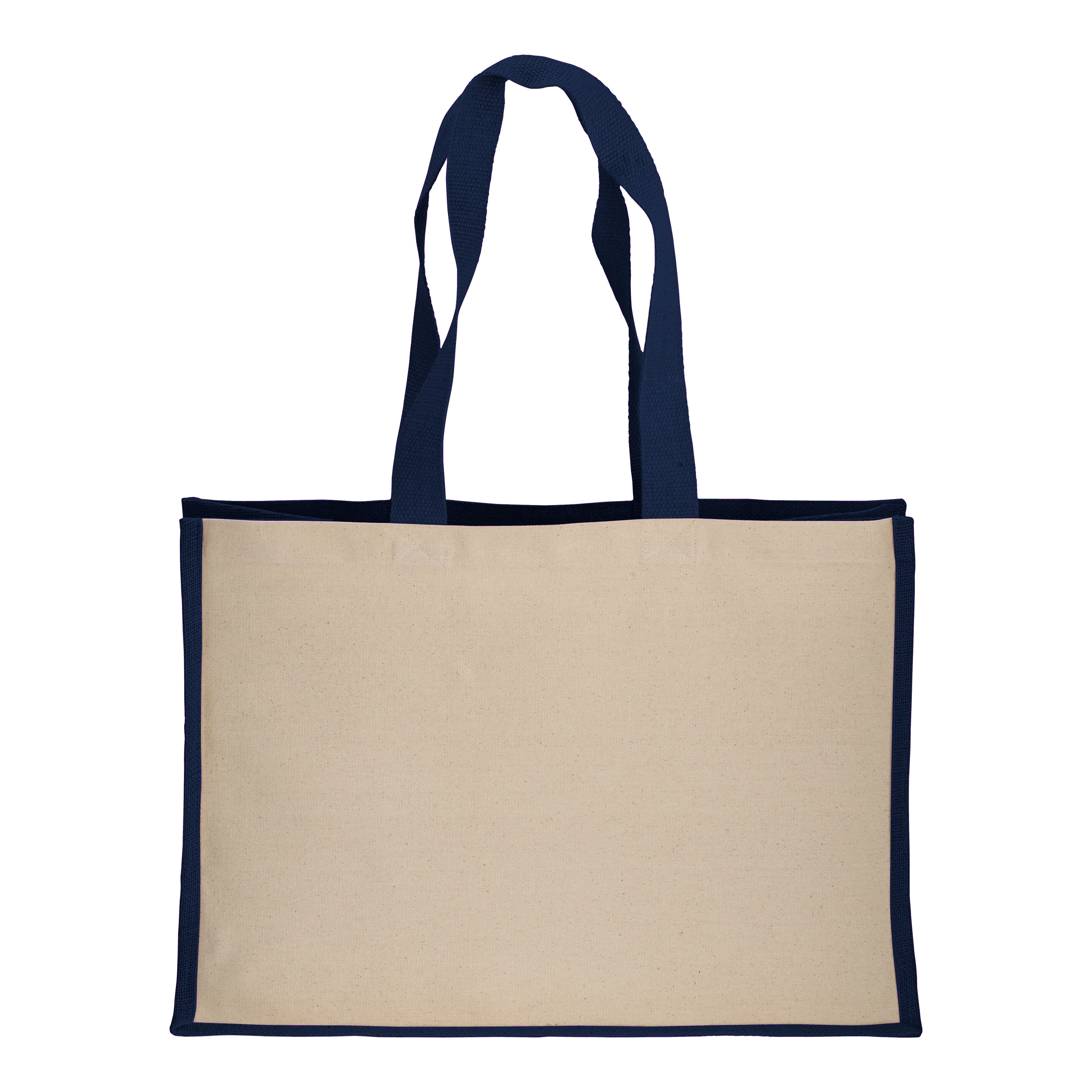 Immagine Shopper in cotone 280 g/m2 con soffietto dettagli in juta, manici lunghi