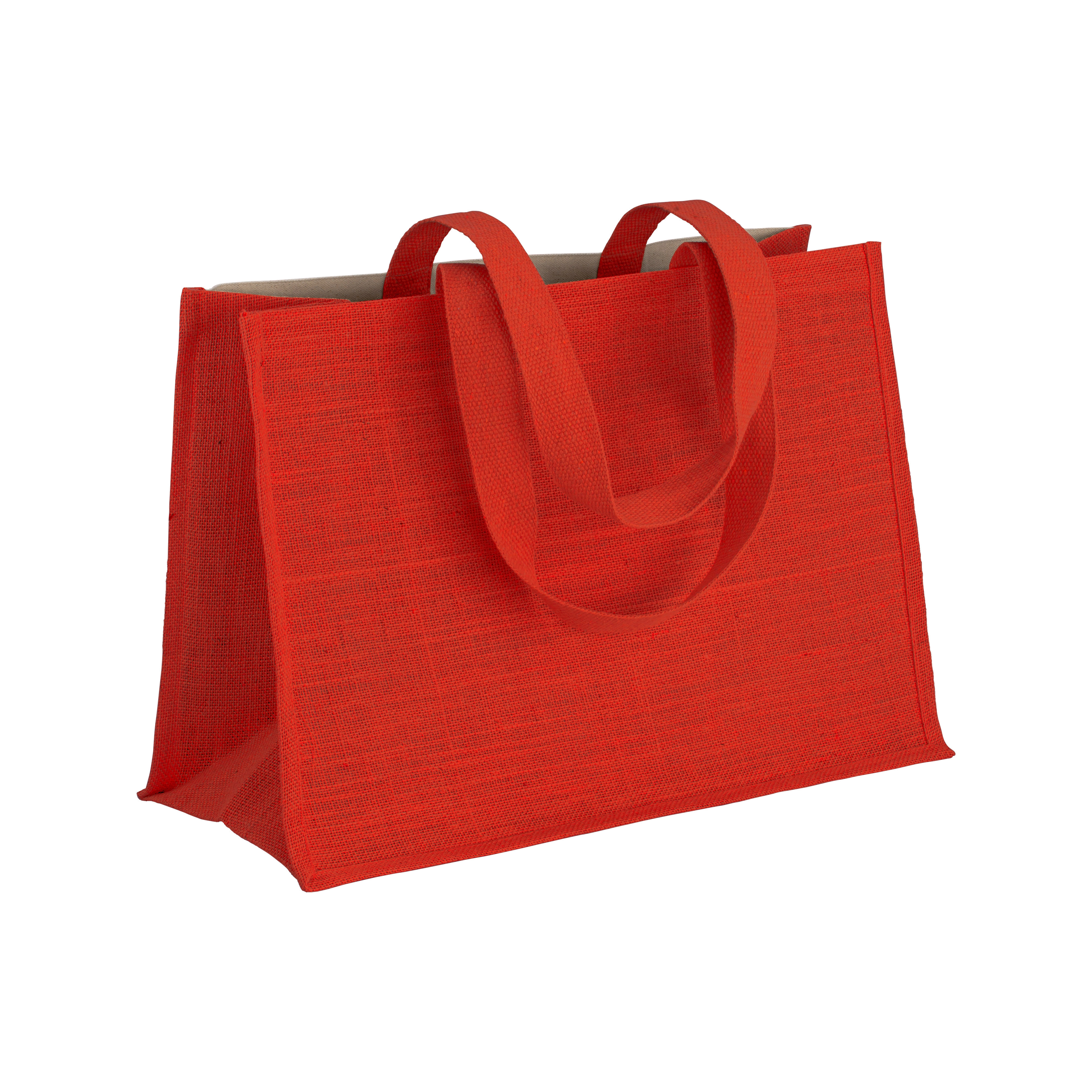 Immagine Shopper in cotone 280 g/m2 con soffietto dettagli in juta, manici lunghi