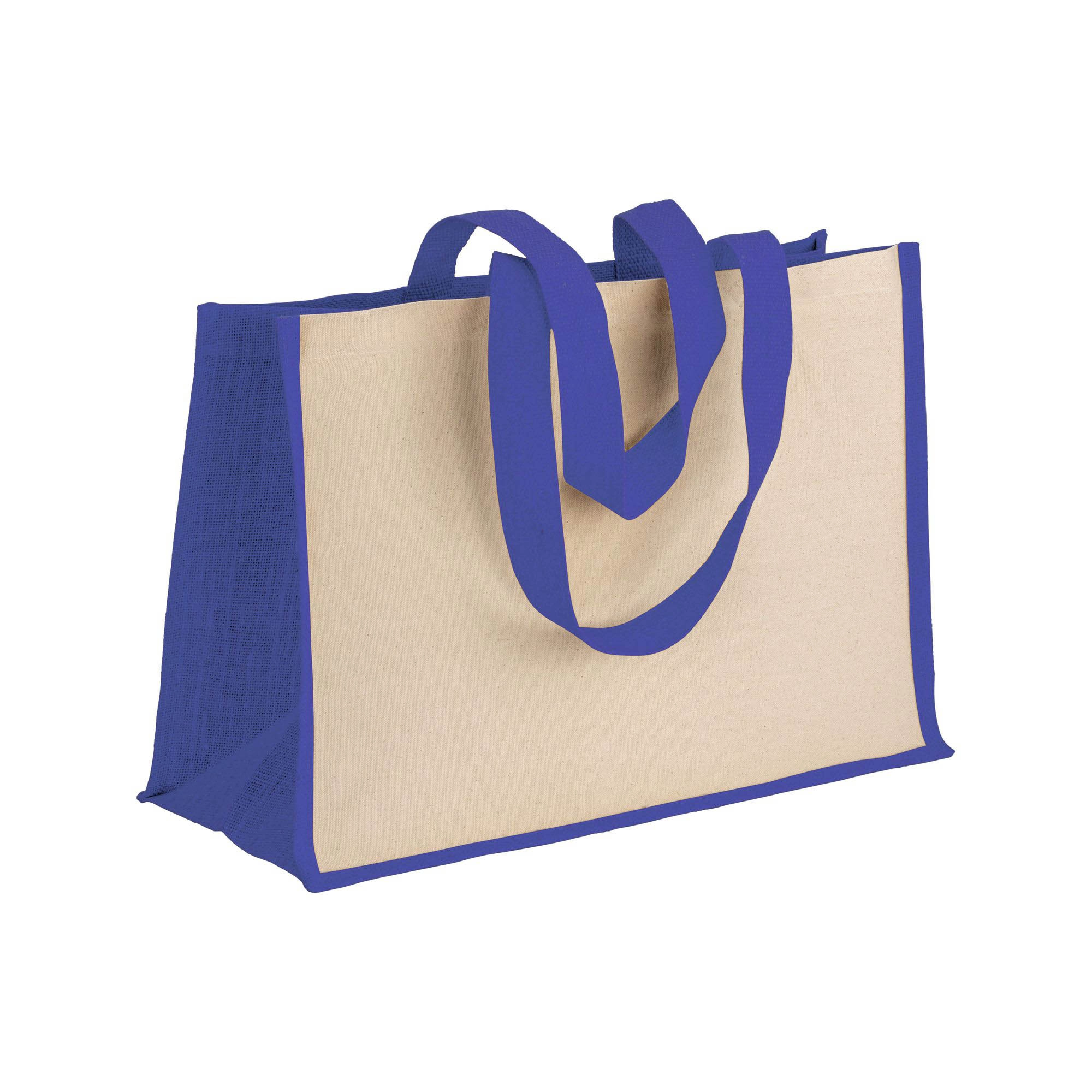 Immagine Shopper in cotone 280 g/m2 con soffietto dettagli in juta, manici lunghi